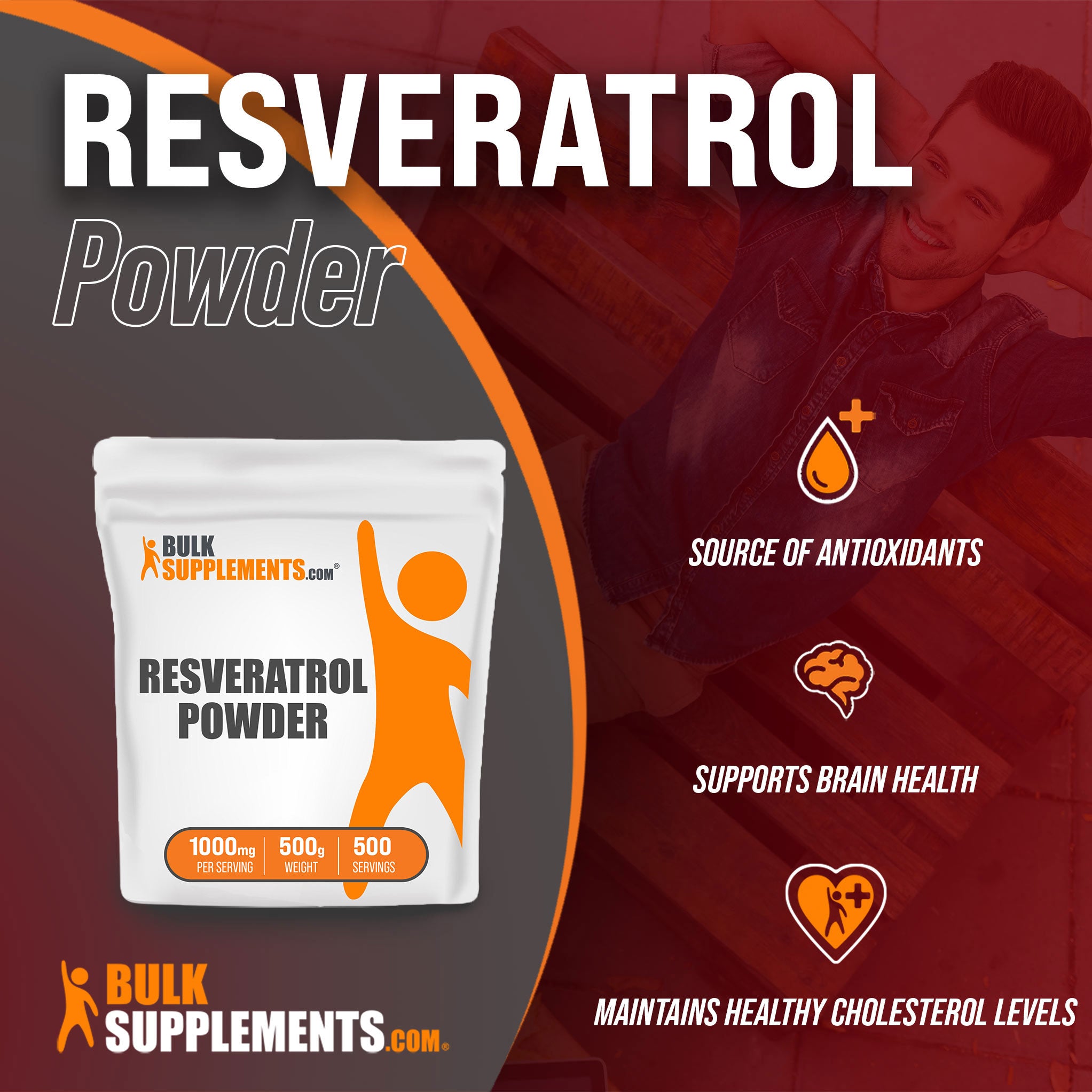 Benefits of Resveratrol: source of antioxidants, supports brain health, maintains healthy cholesterol levels