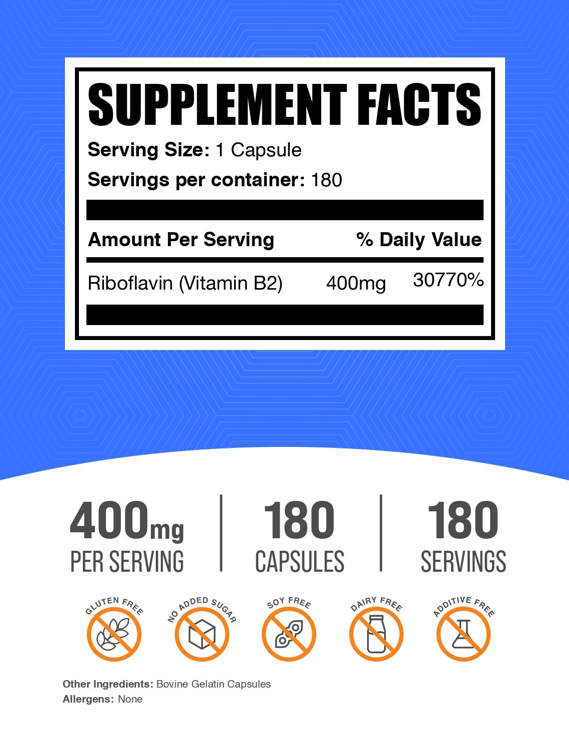 Riboflavin Capsules 180ct Label