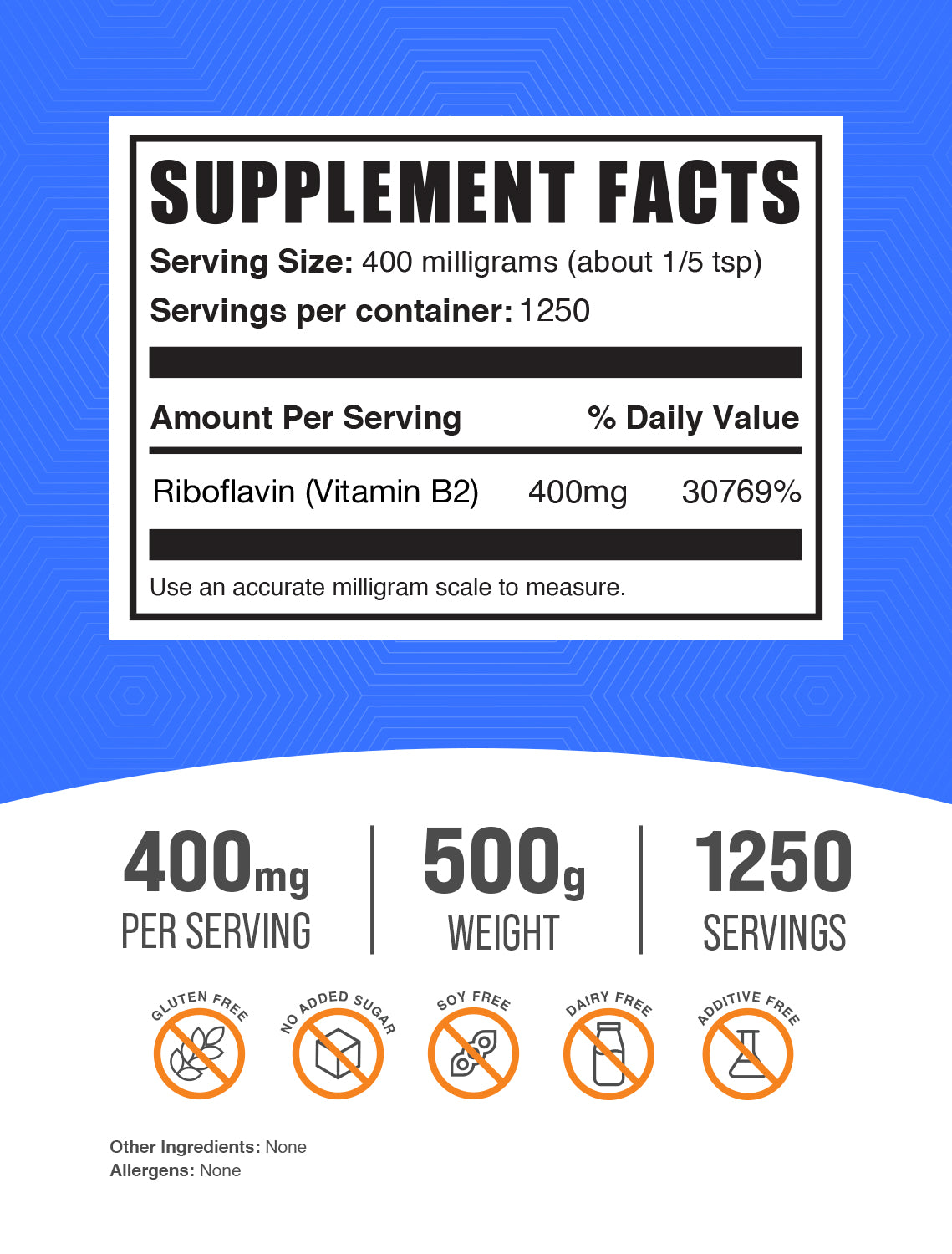 Riboflavin Vitamin B2 Powder 500g Label
