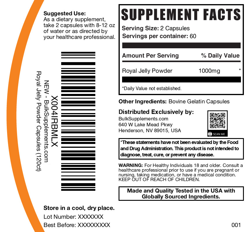 Royal jelly 120 capsules label