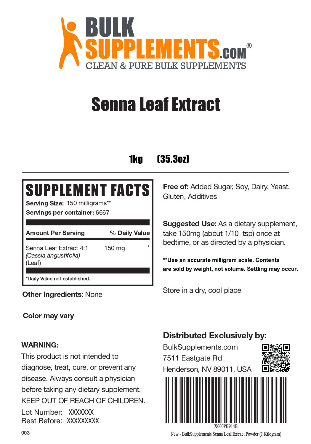 Supplement Facts Senna Leaf Extract
