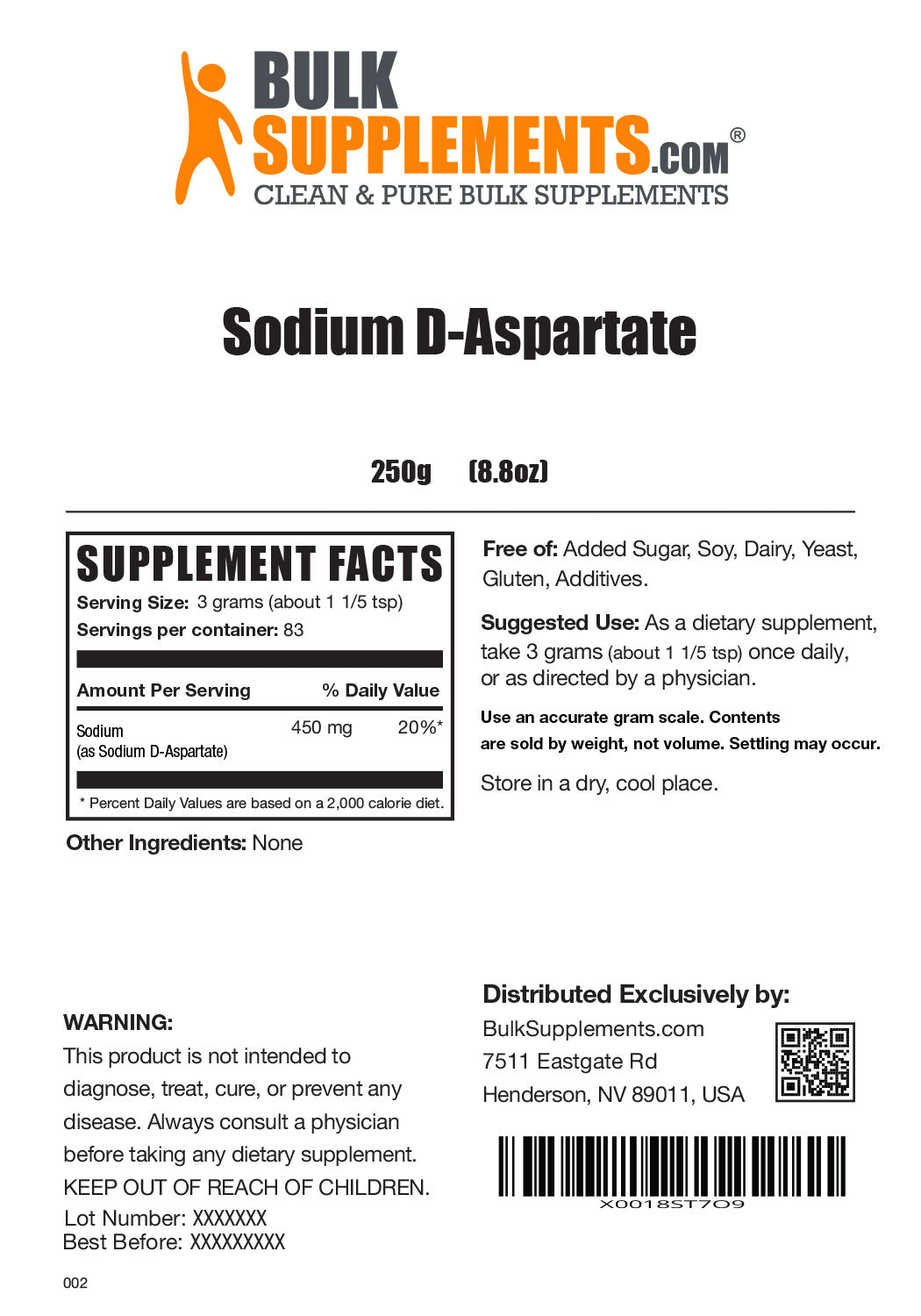 Supplement Facts Sodium D-Aspartate