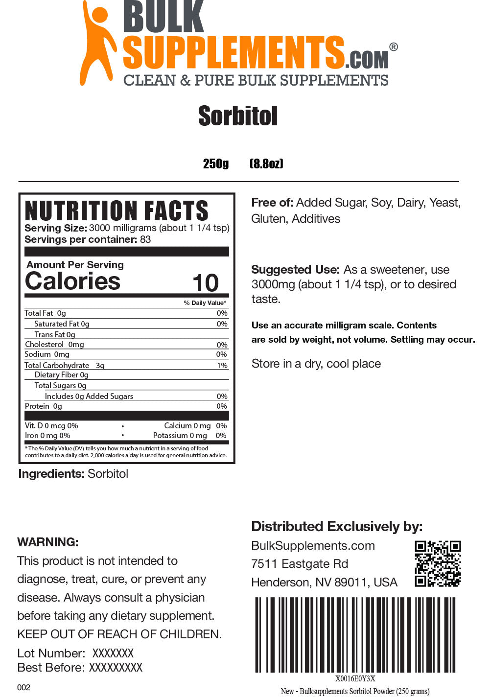 Nutrition Facts Sorbitol