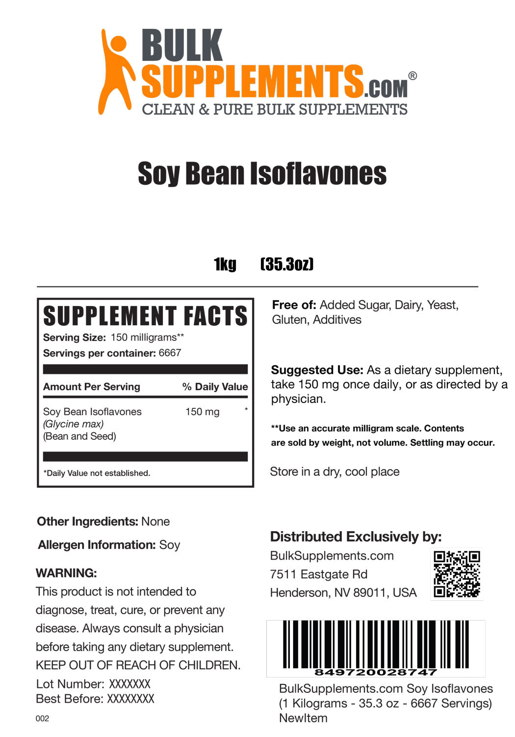 Supplement Facts Soy Bean Isoflavones