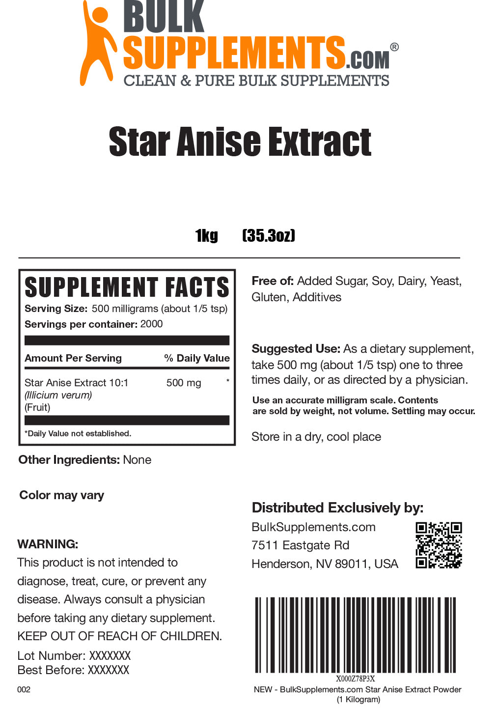 Supplement Facts Star Anise Extract
