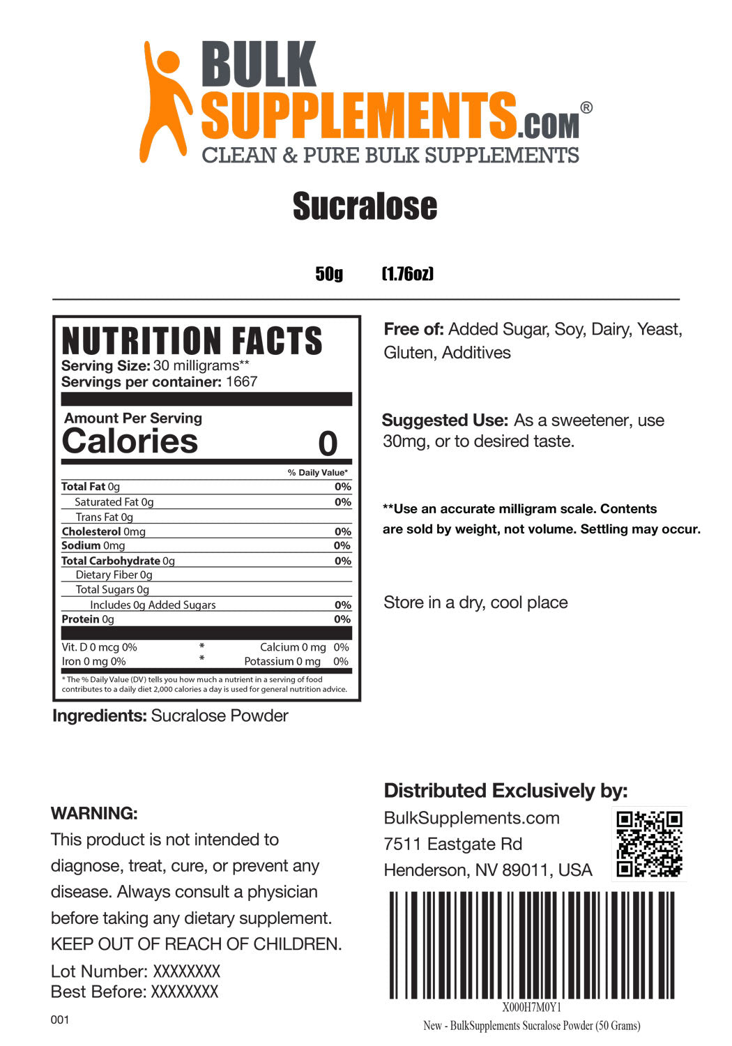 Nutrition Facts Sucralose