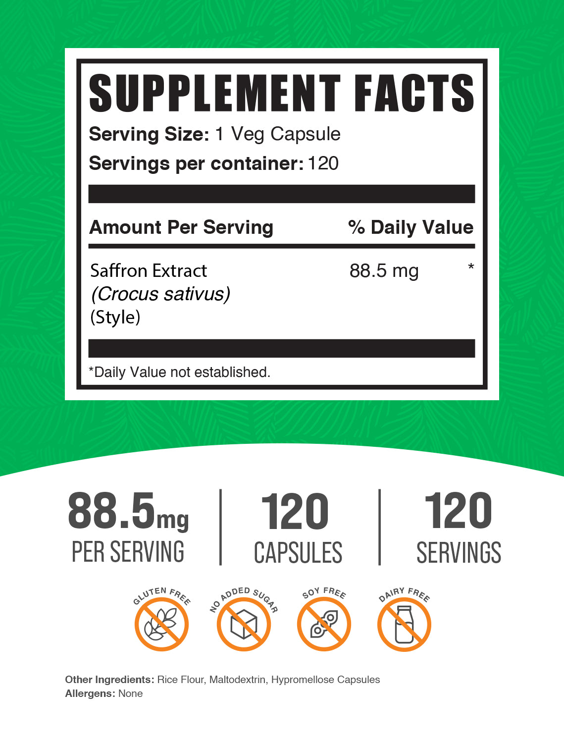 Saffron Extract 120 capsules Label
