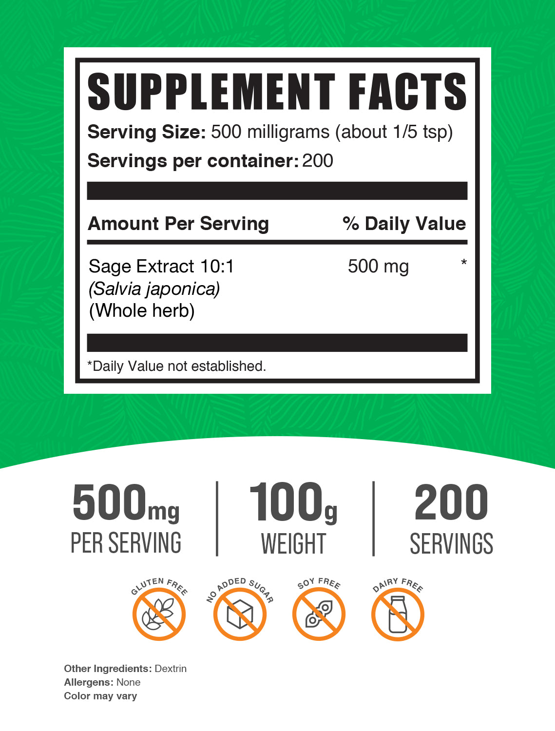 Sage Extract Powder 100g Label