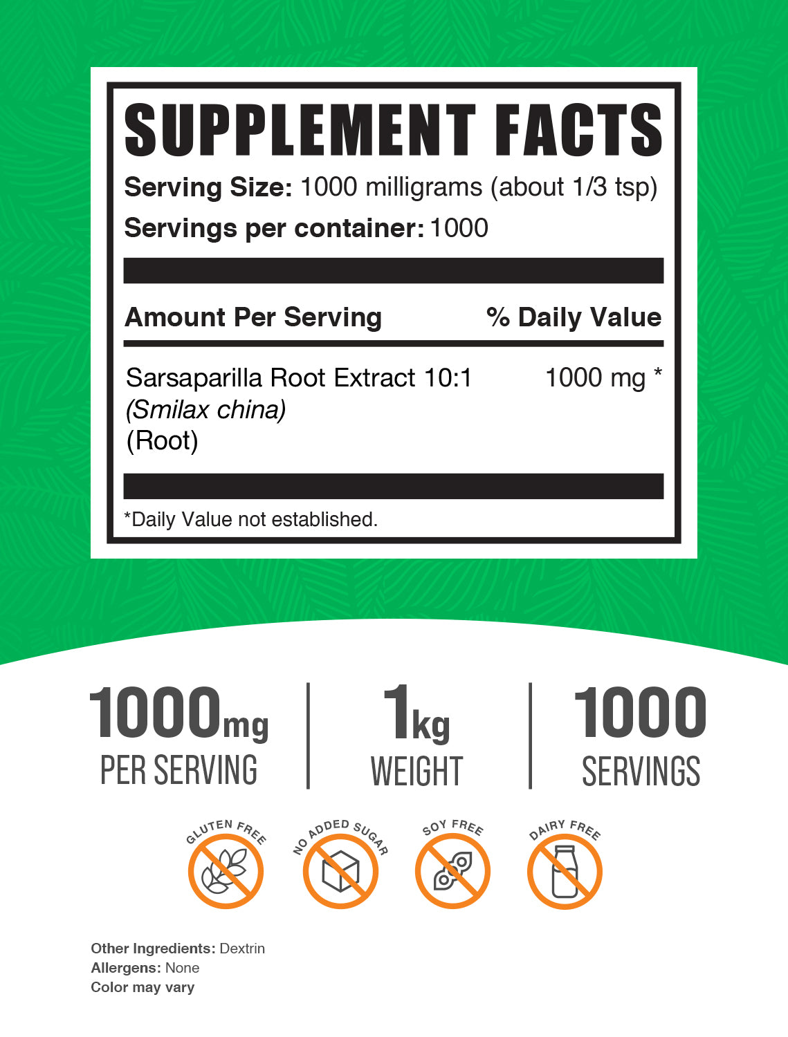 Sarsaparilla Root Extract 1kg Label