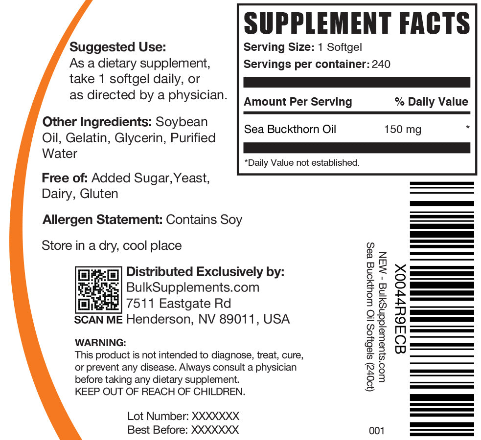 Sea Buckthorn Oil Softgels 240 ct label