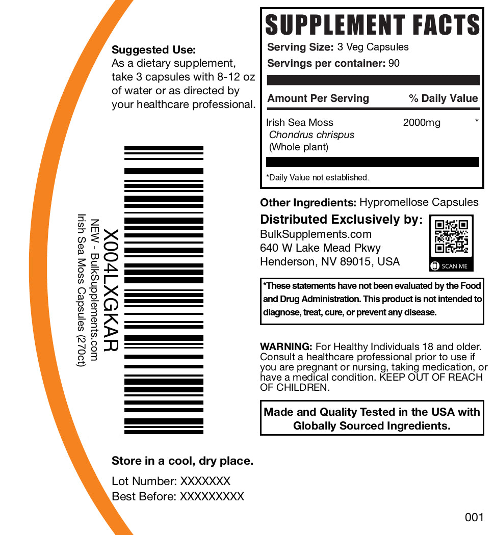 Sea moss 270 capsules label