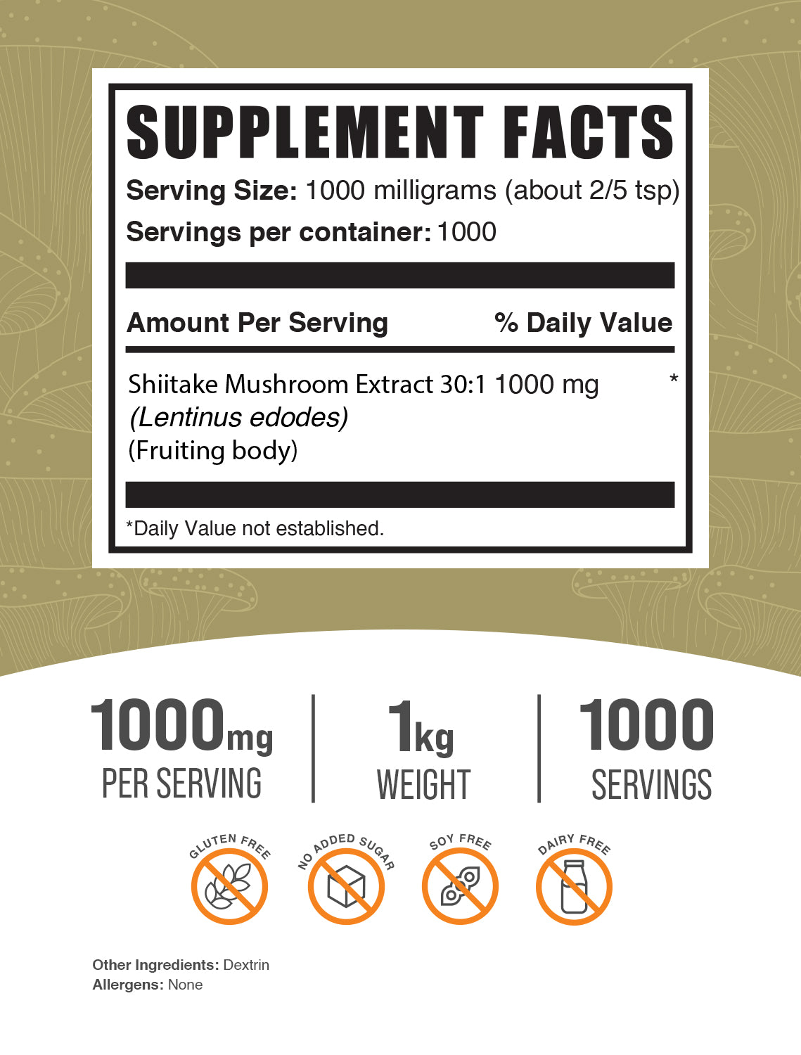 Supplement Facts Shiitake Mushroom Extract Label
