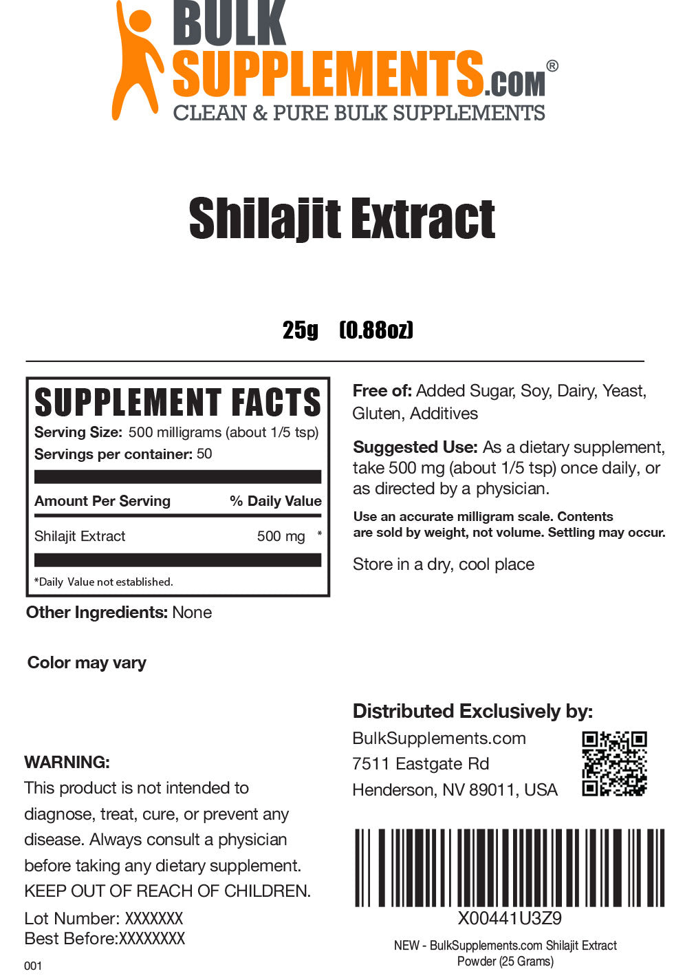 Shilajit extract powder label 25g