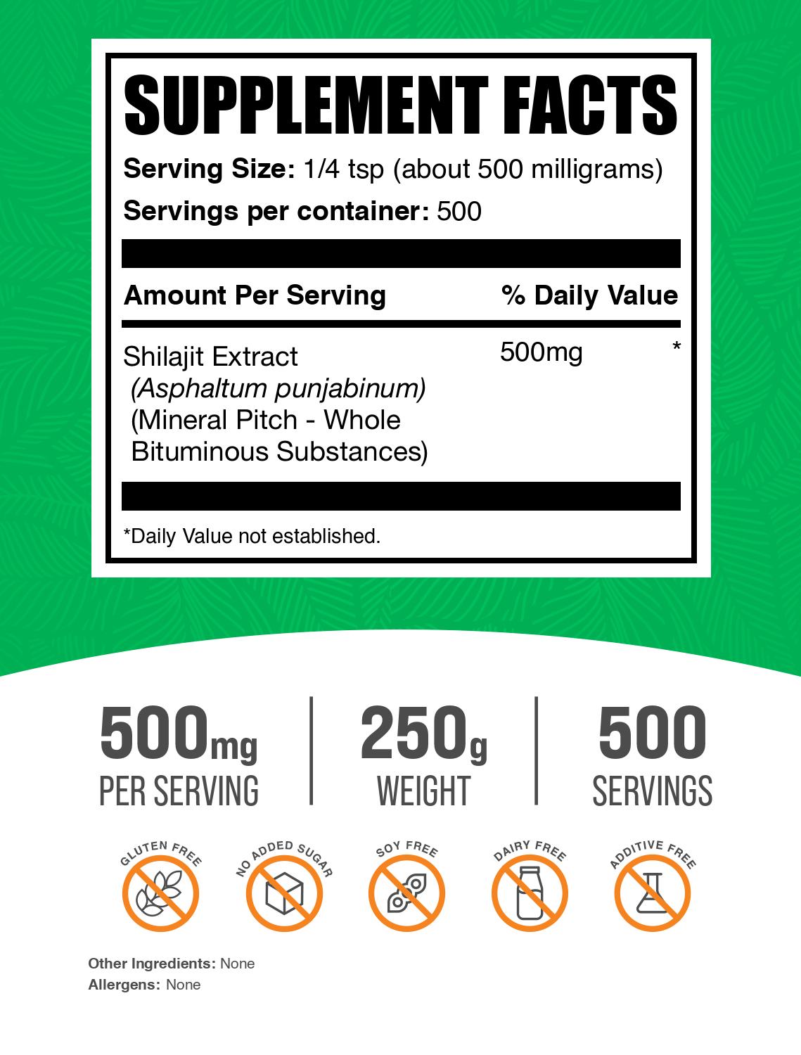 Shilajit extract powder label 250g