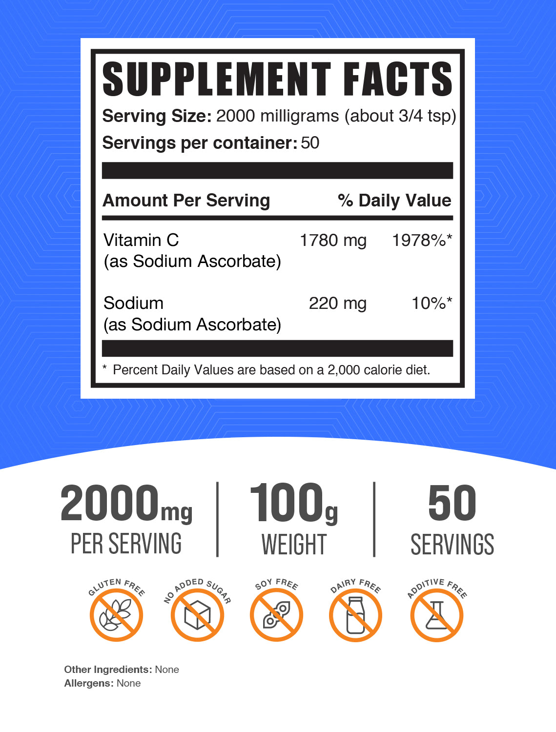 Sodium Ascorbate Powder 100g Label
