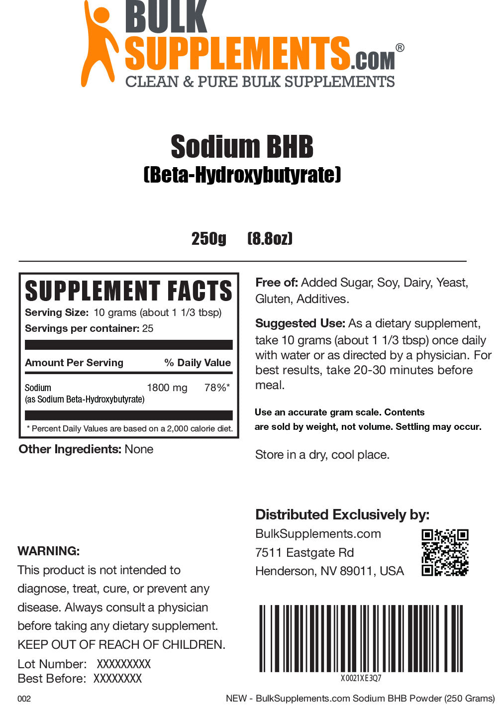 Sodium BHB powder label 250g