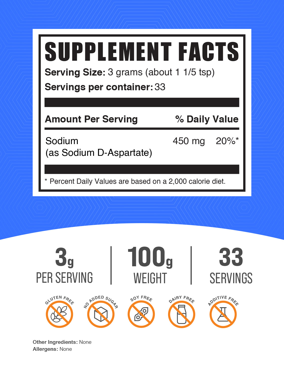 Sodium D-Aspartate Powder 100g Label