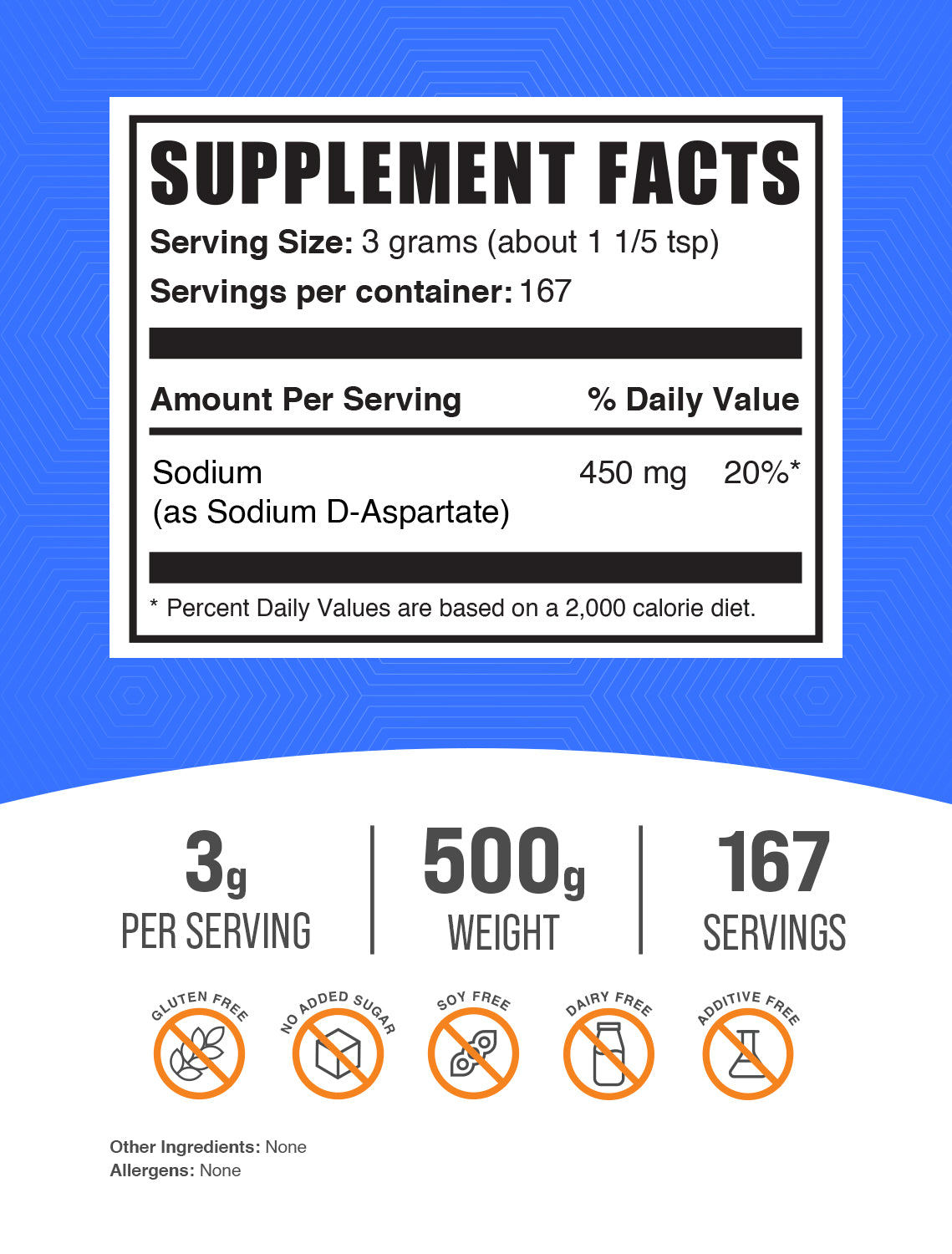 Sodium D-Aspartate Powder 500g Label