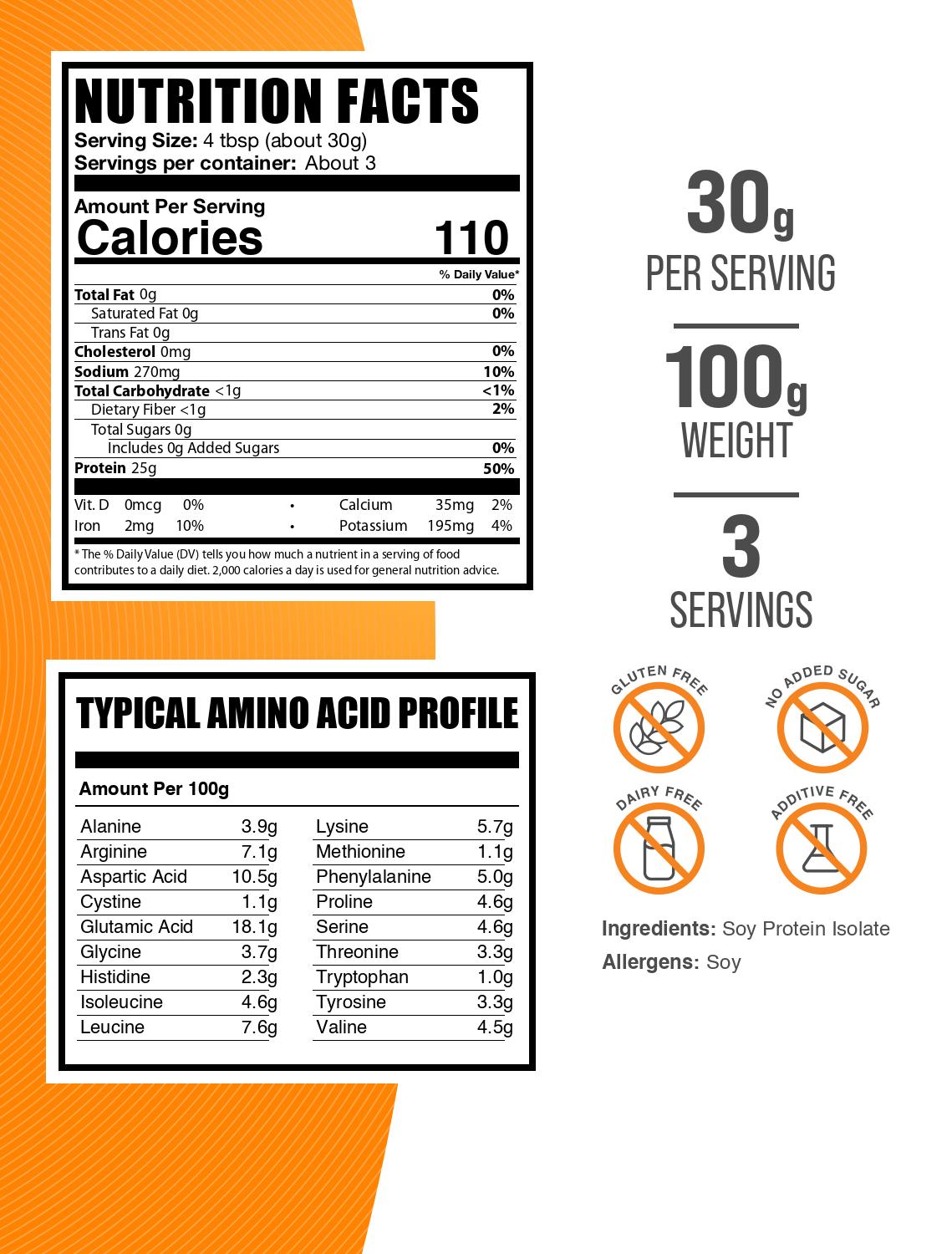 Soy protein isolate powder label 100g