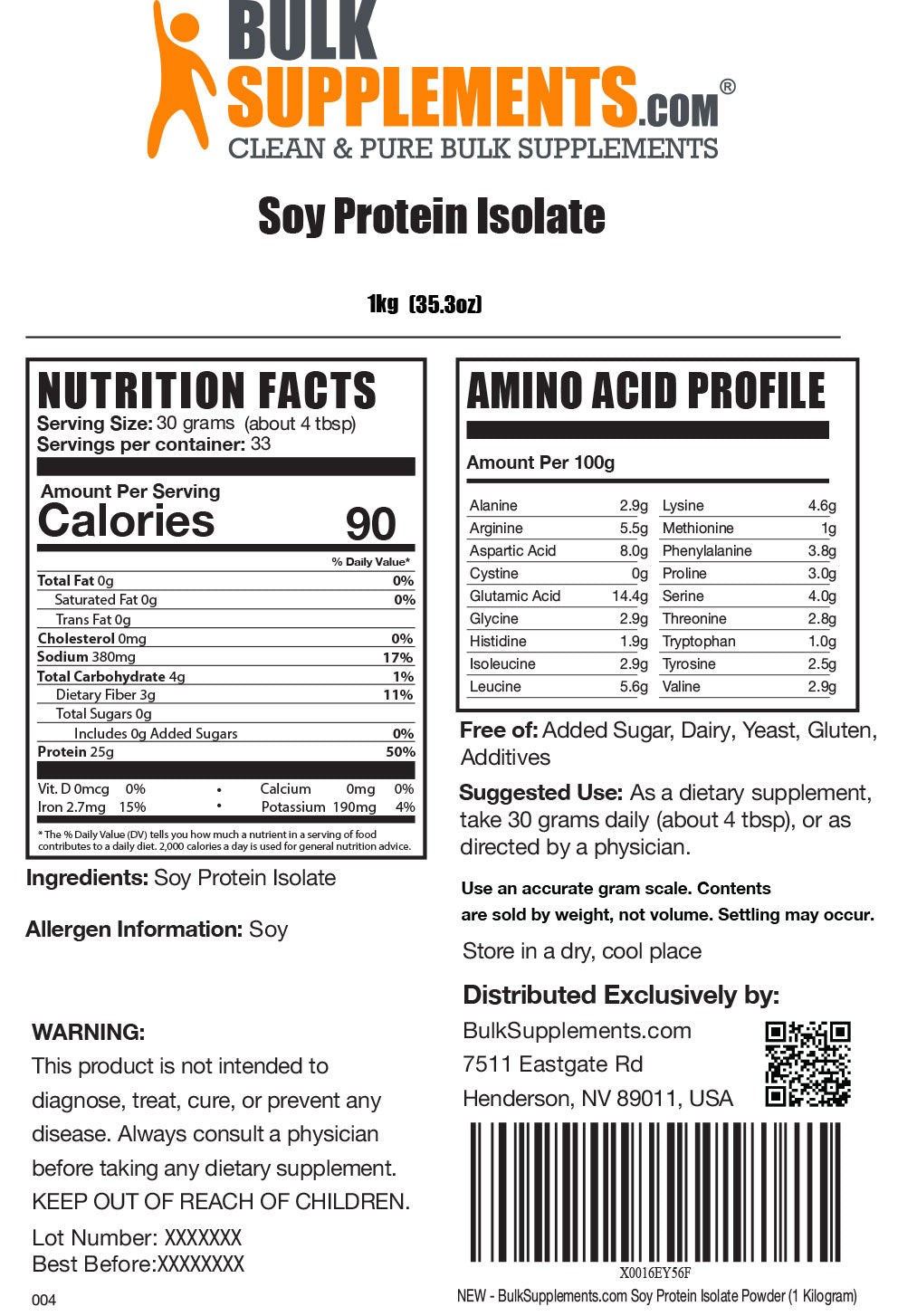 Soy Protein Isolate Label 1kg