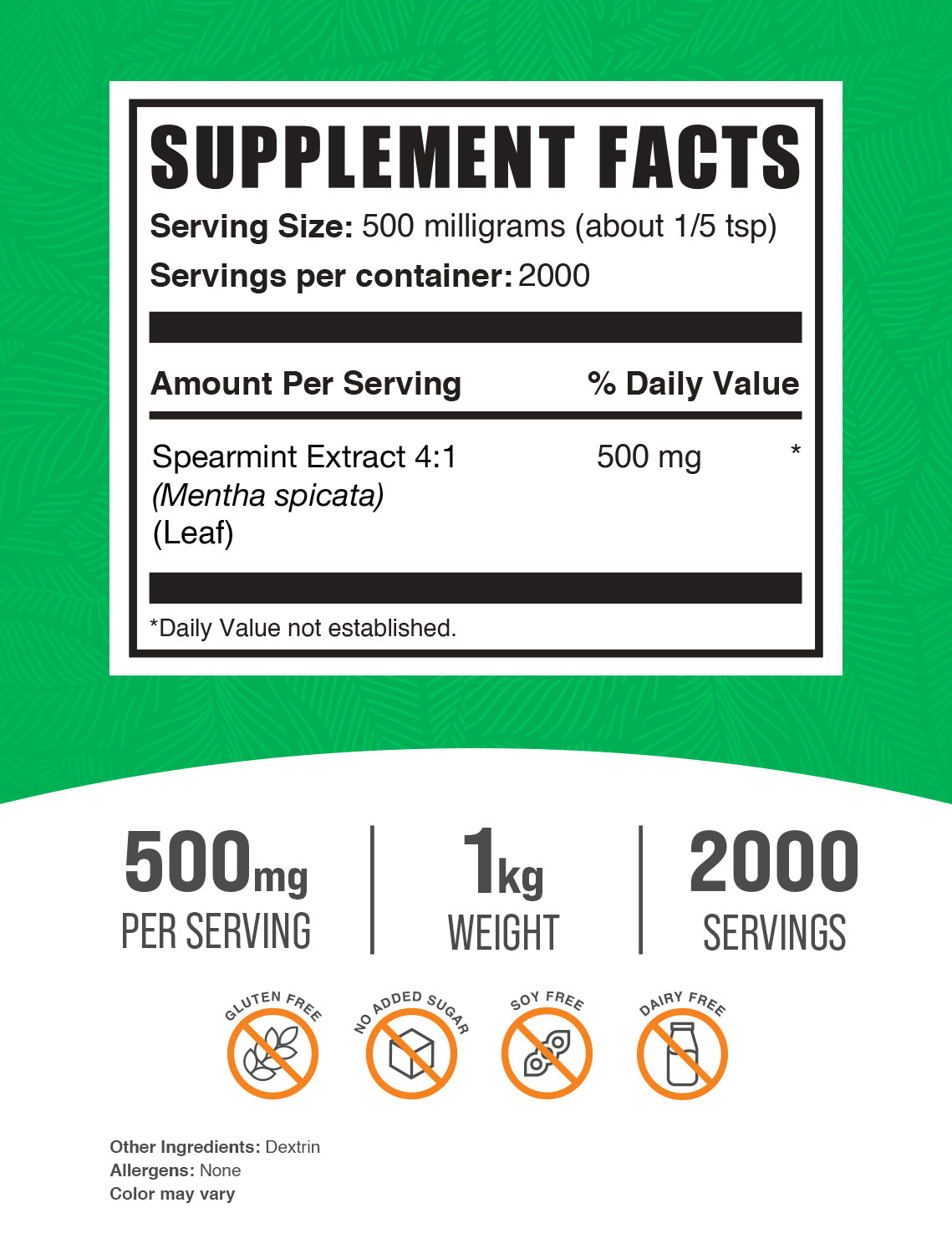 Spearmint Extract Powder 1kg Label 
