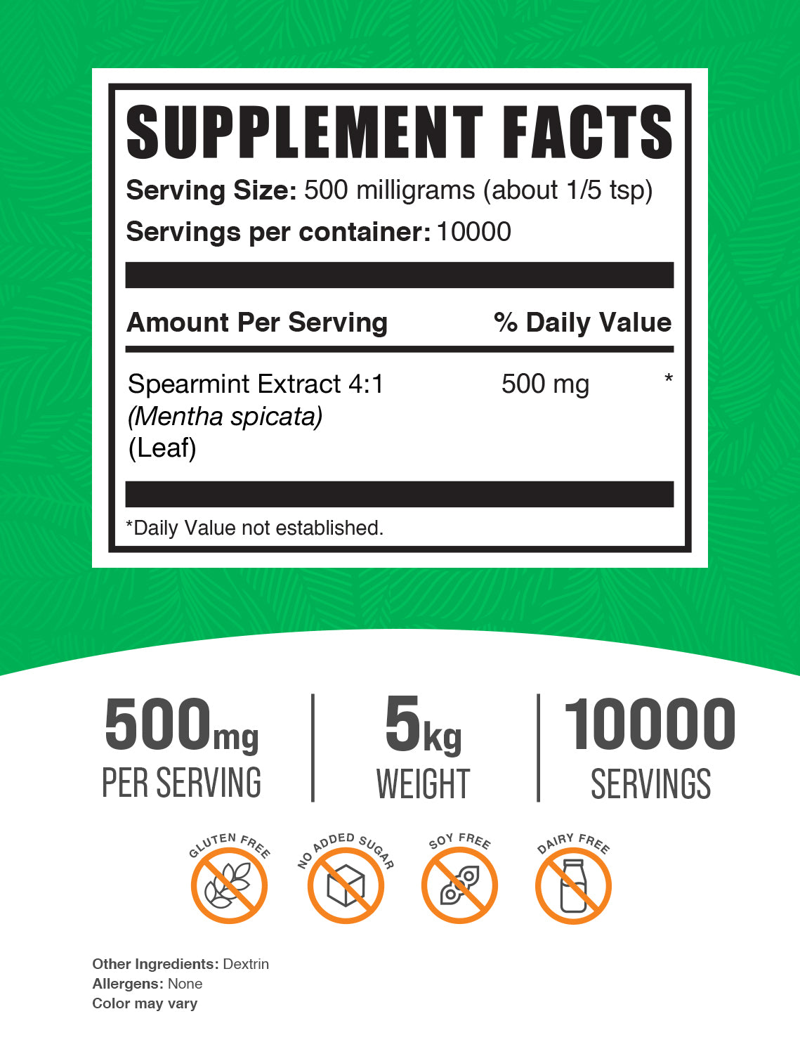 Spearmint Extract Powder 5kg Label 