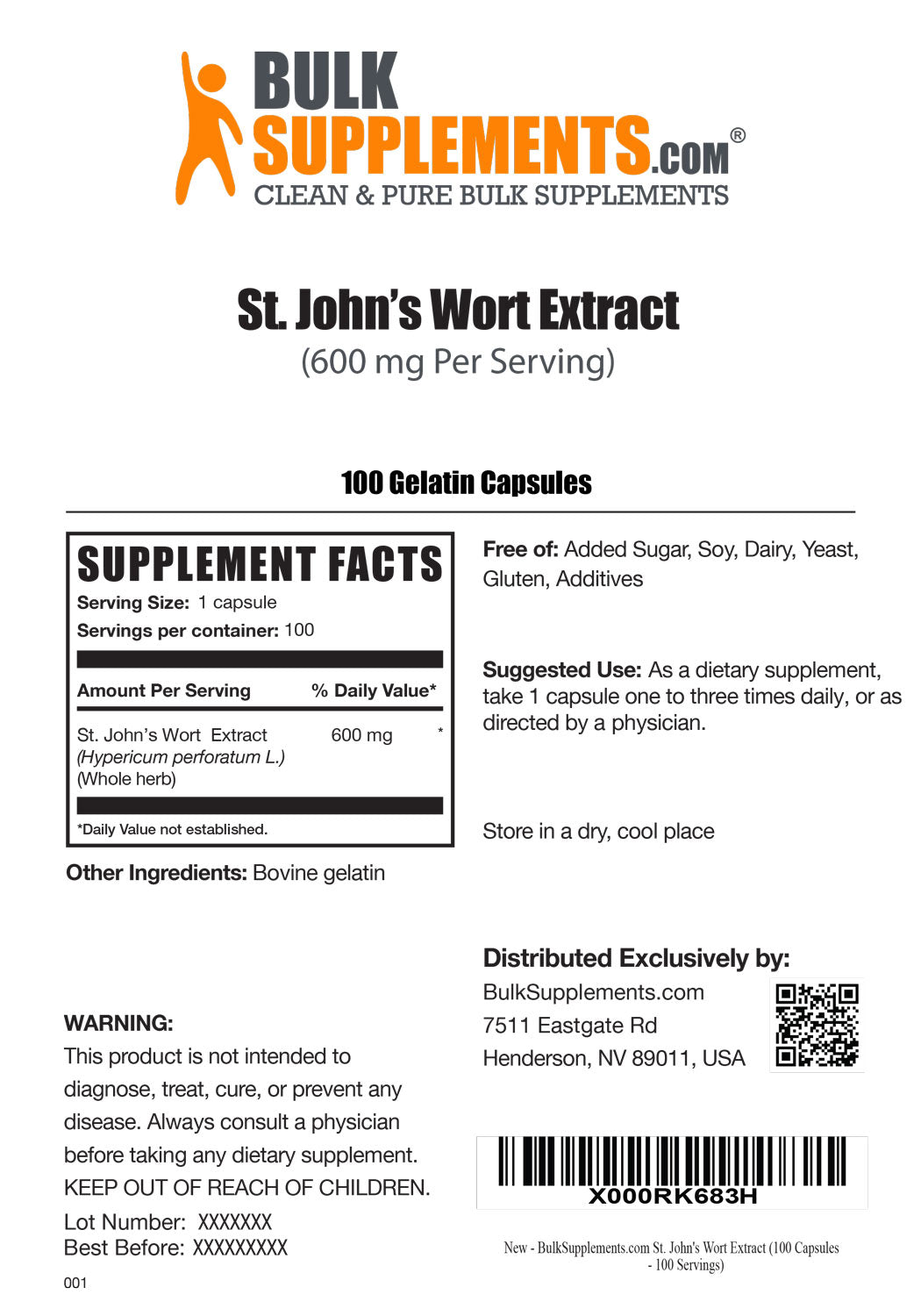 Supplement Facts St. John's Wort Extract Capsules