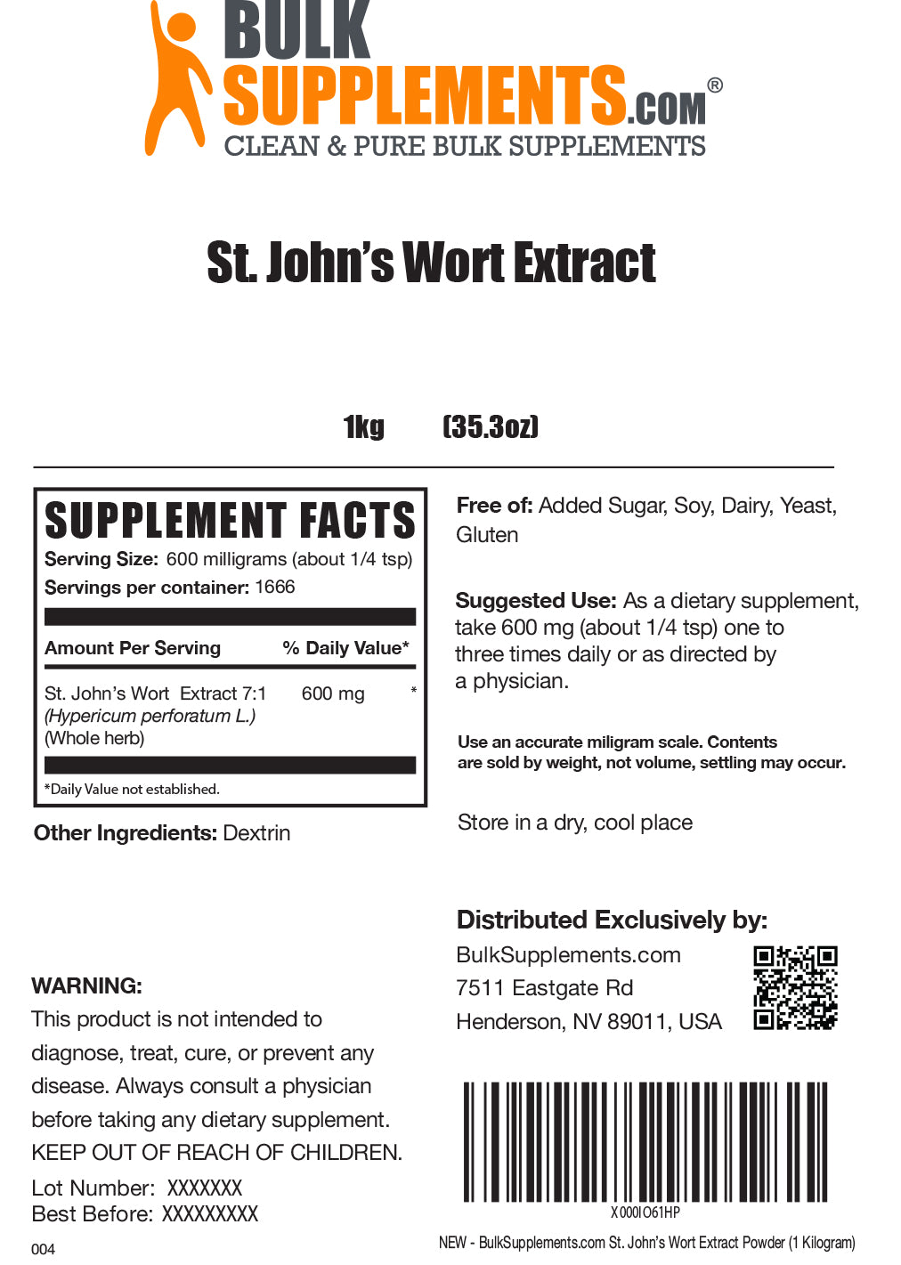 Supplement Facts St. John's Wort Extract