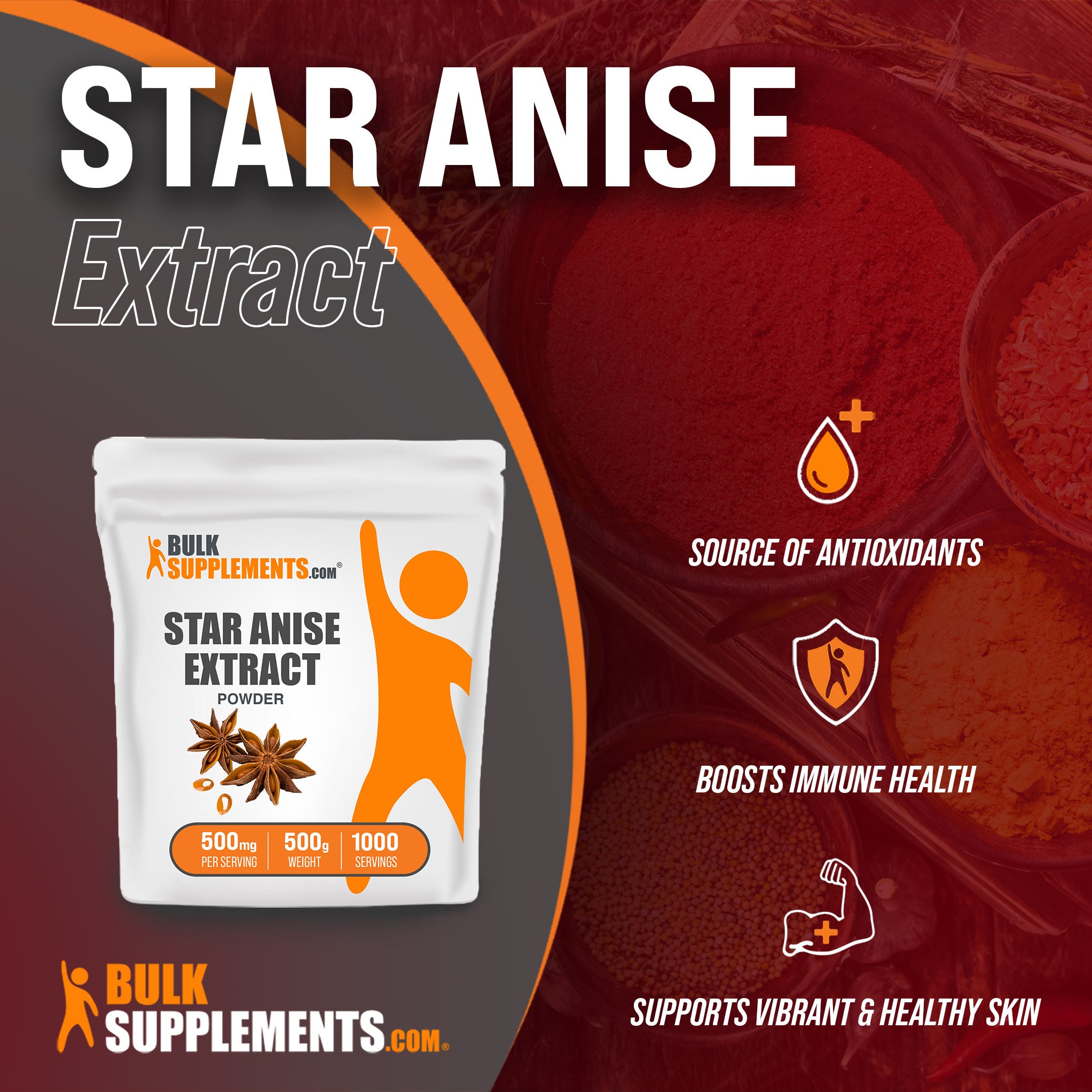 Benefits of Star Anise Extract: source of antioxidants, boosts immune health, supports vibrant and healthy skin