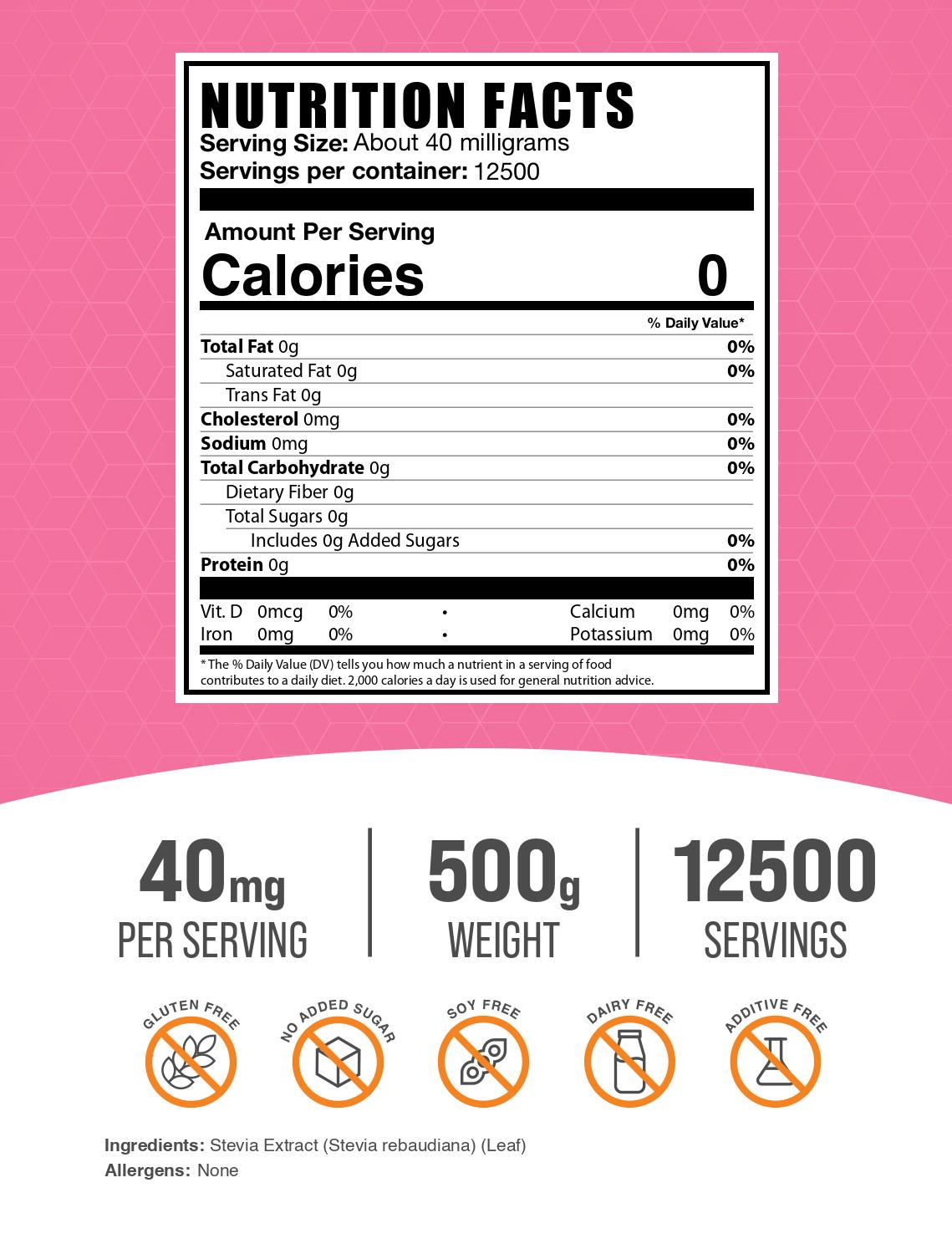 Stevia Extract powder label 500g