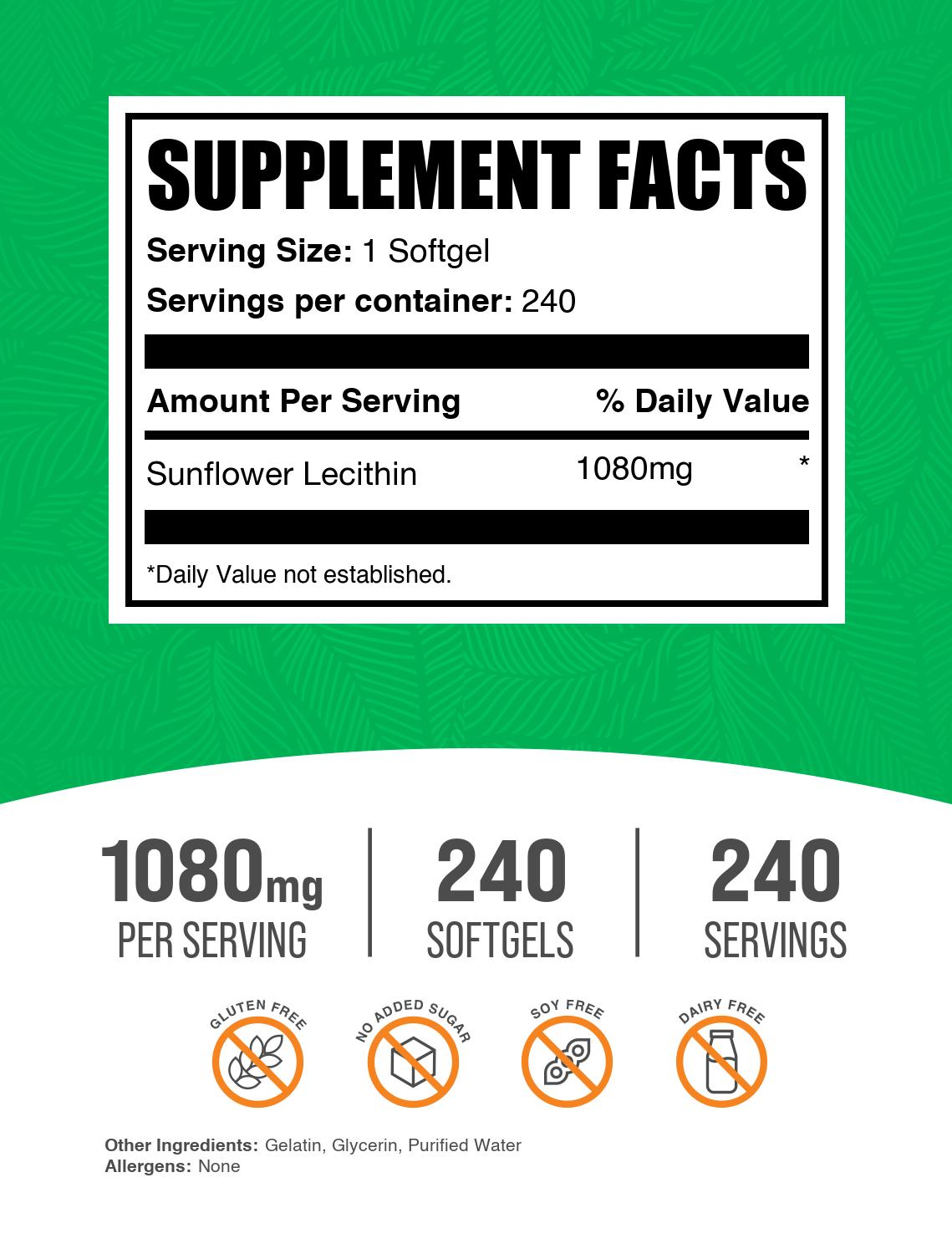 Sunflower Lecithin Softgels 240ct Label