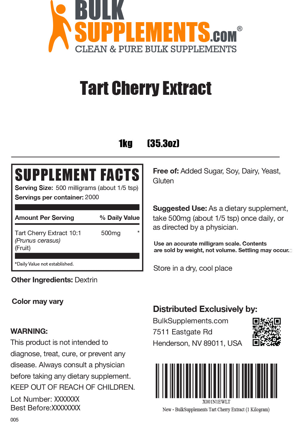 Tart Cherry Extract supplement facts