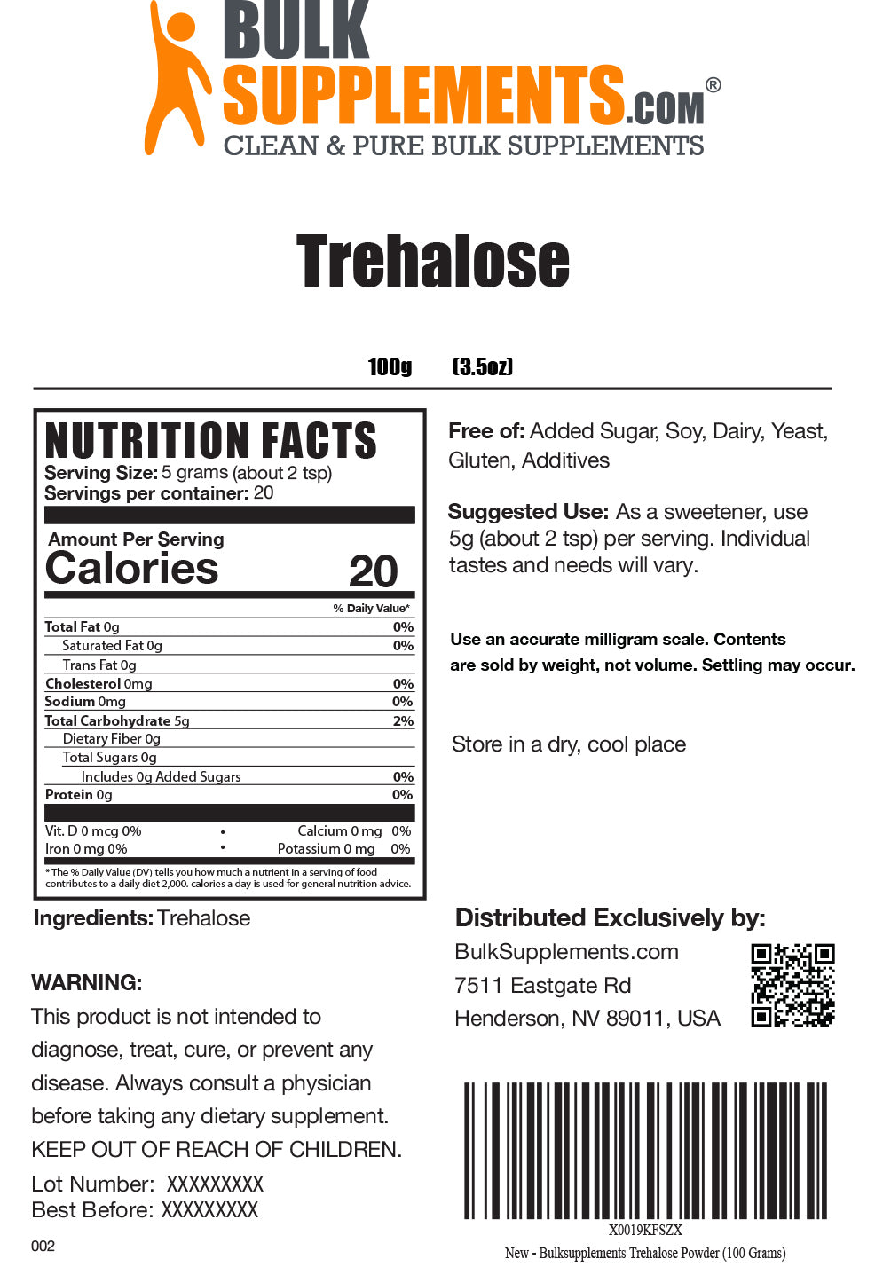 Nutrition Facts Trehalose