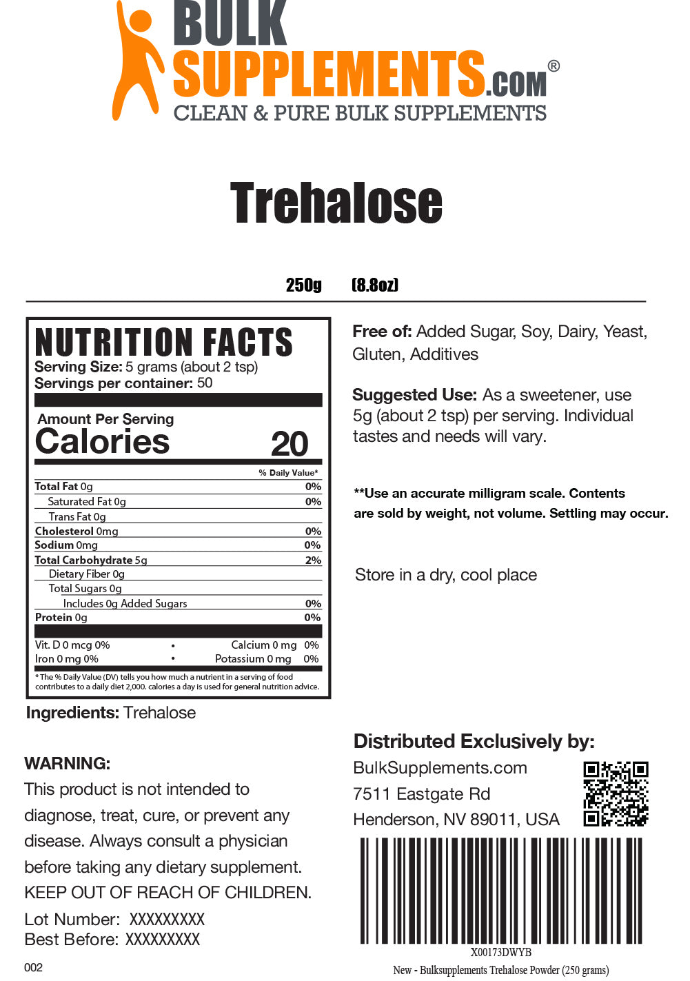 Nutrition Facts Trehalose