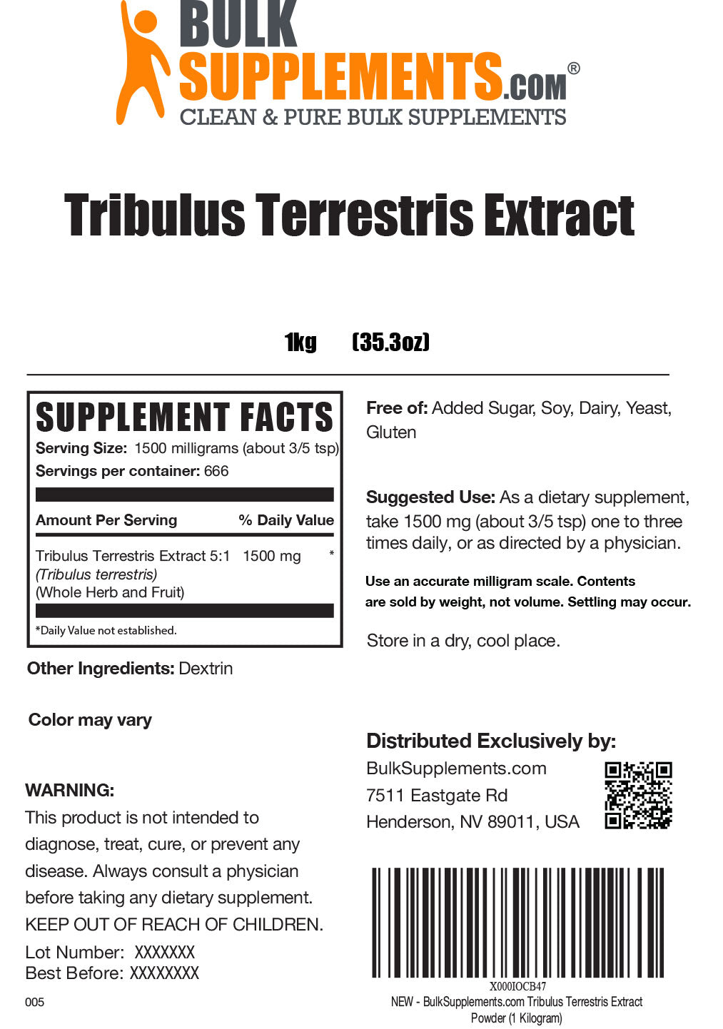 Supplement Facts Tribulus Terrestris Extract