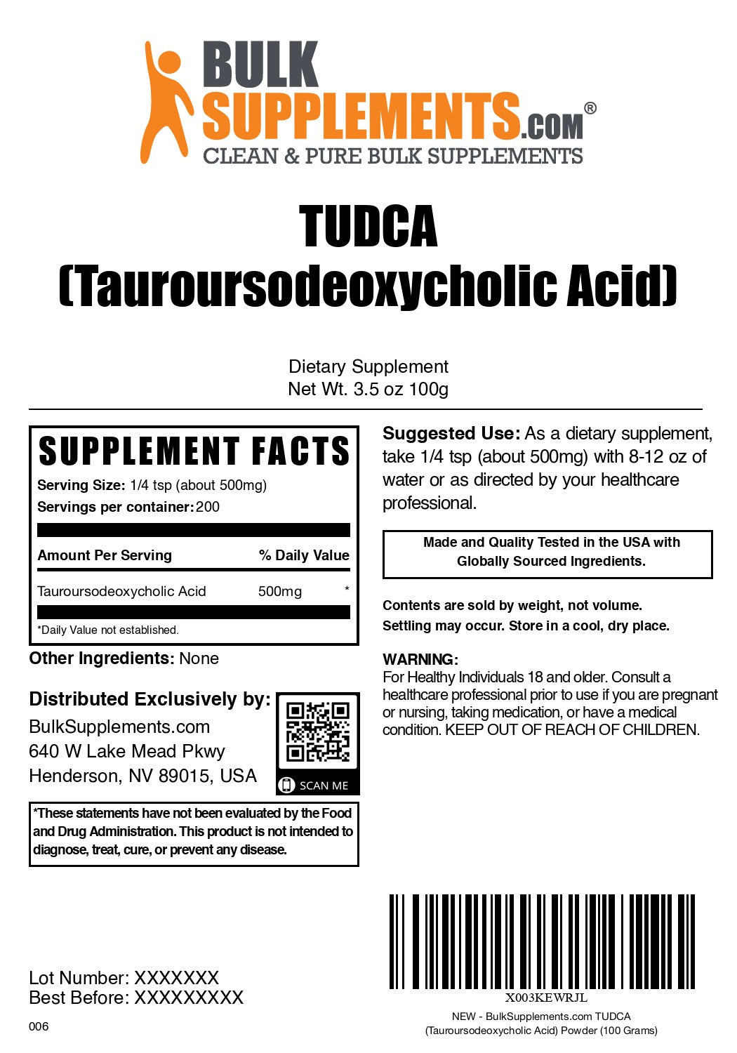 TUDCA Powder 100g label