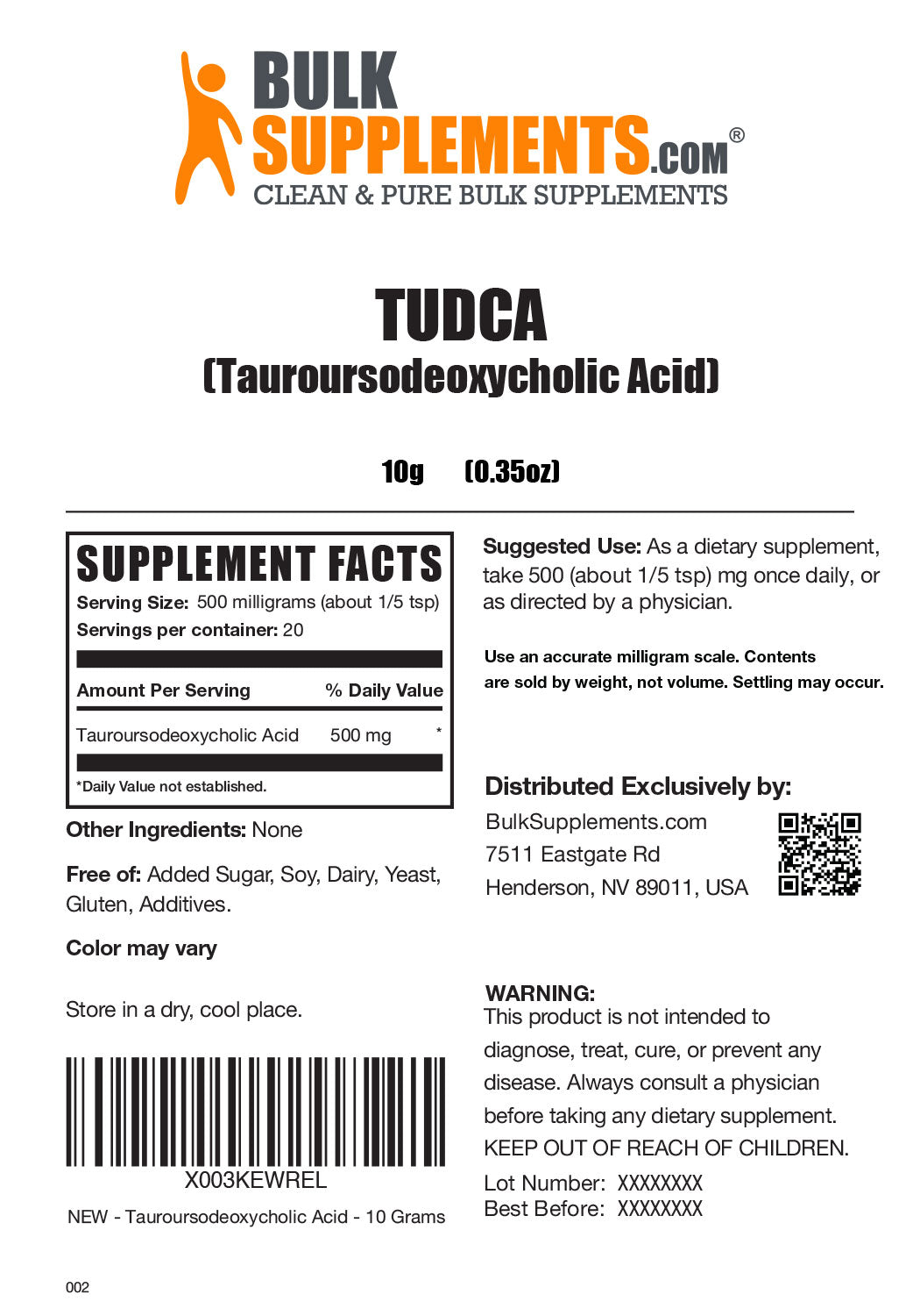 TUDCA powder label 10g