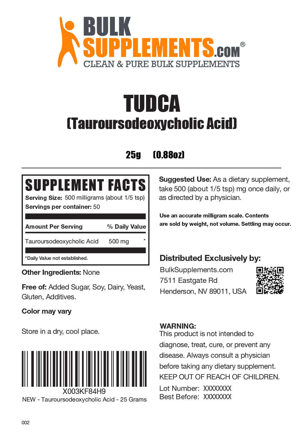 Supplement Facts TUDCA Tauroursodeoxycholic Acid