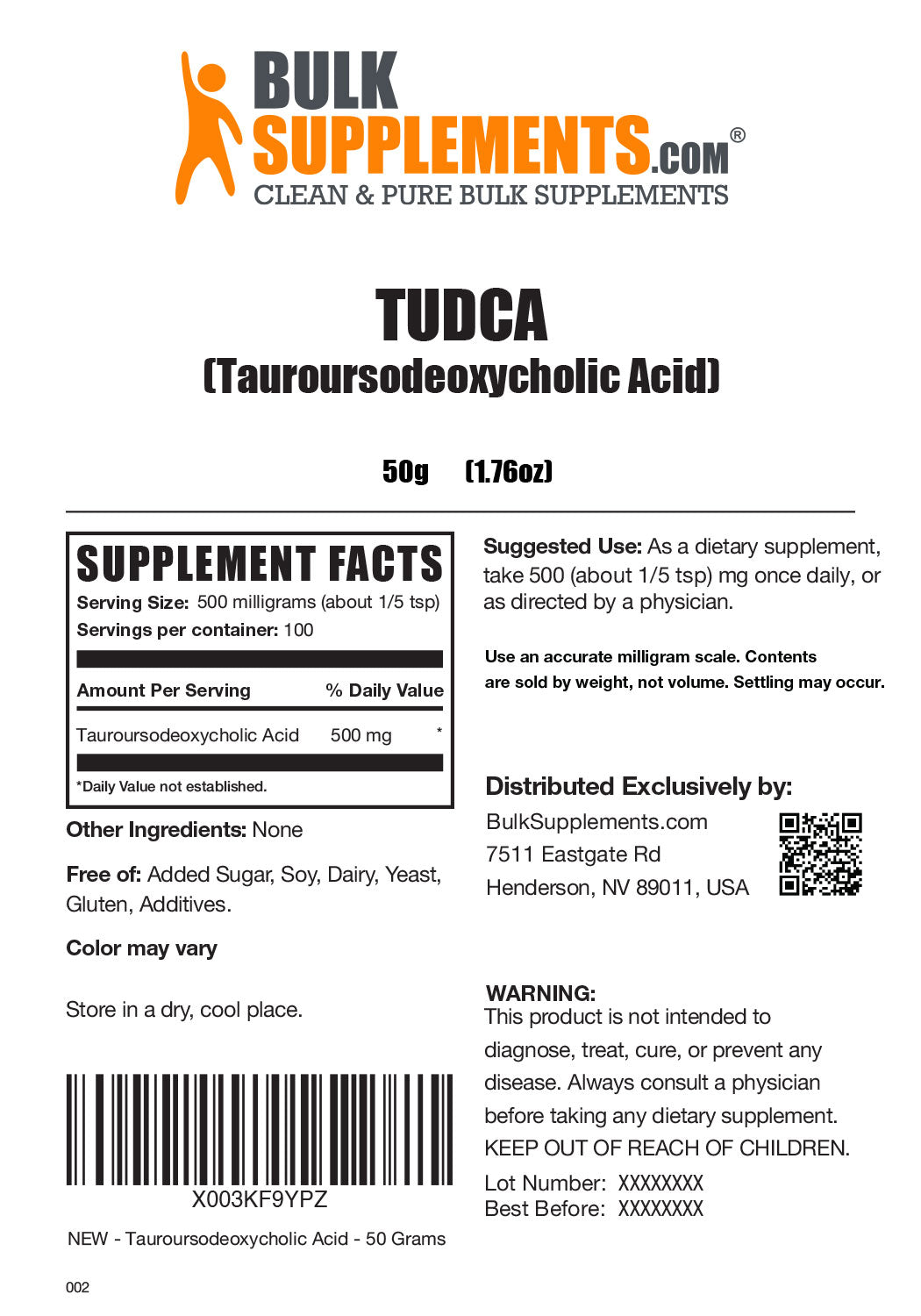 Supplement Facts TUDCA Tauroursodeoxycholic Acid