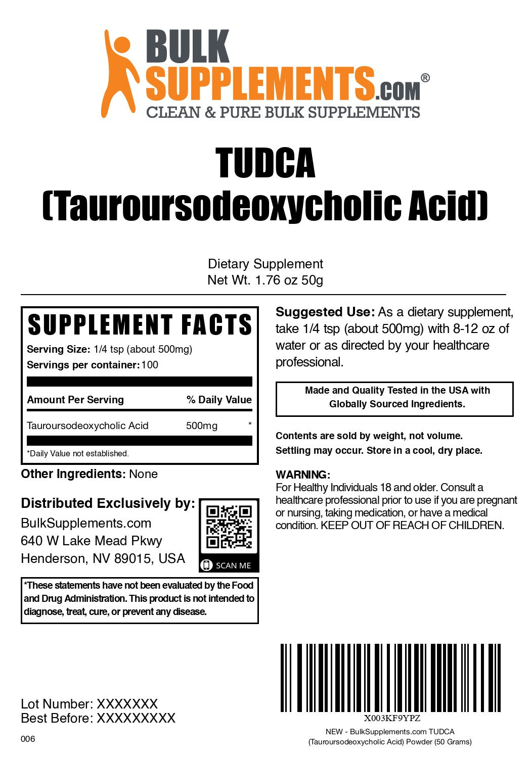 TUDCA Powder 50g label