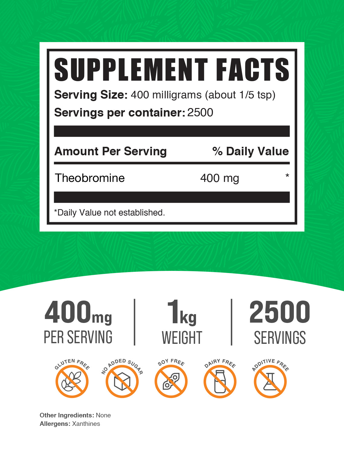 Theobromine powder label 1kg