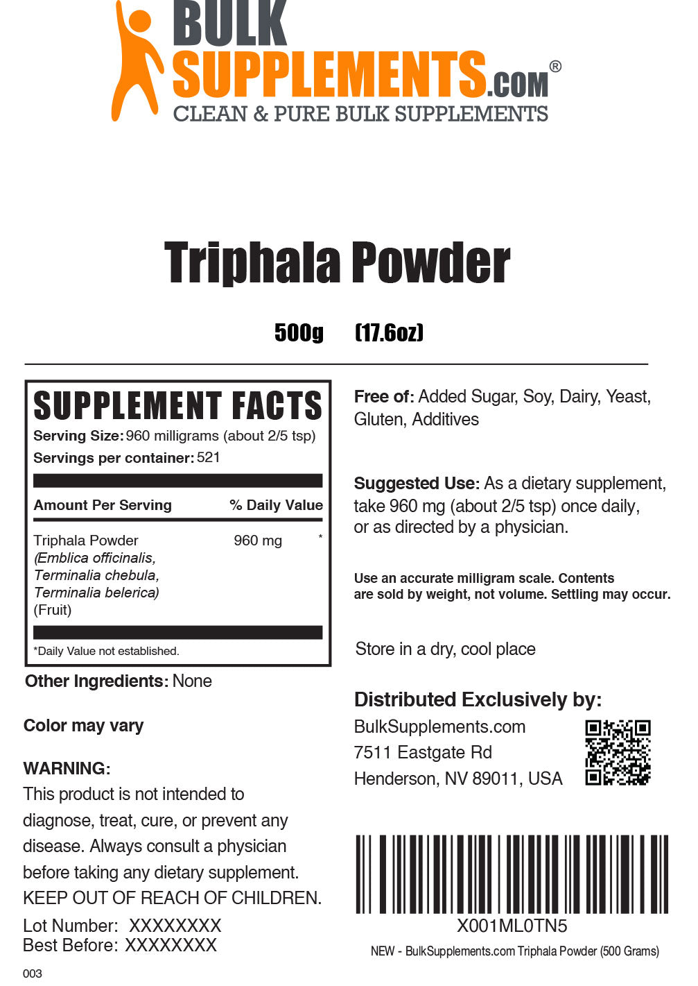 Triphala Powder Label 500g