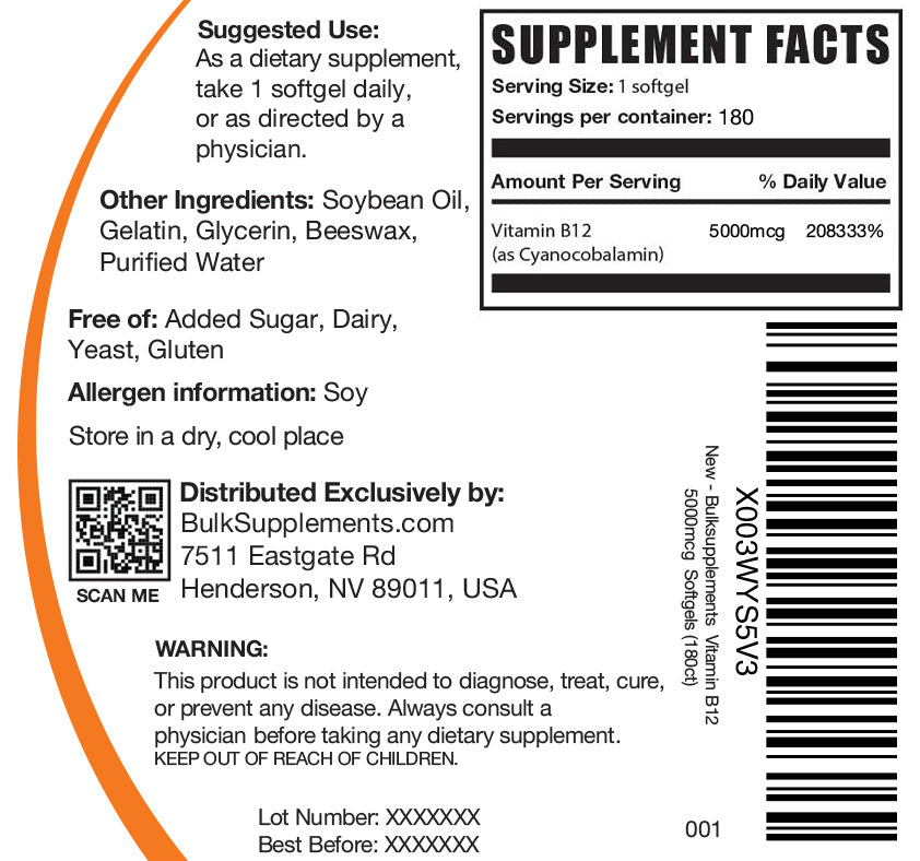 Supplement Facts Vitamin B12 Softgels