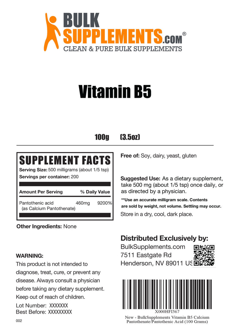 Calcium Pantothenate Vitamin B5 Supplement Pantothenic Acid