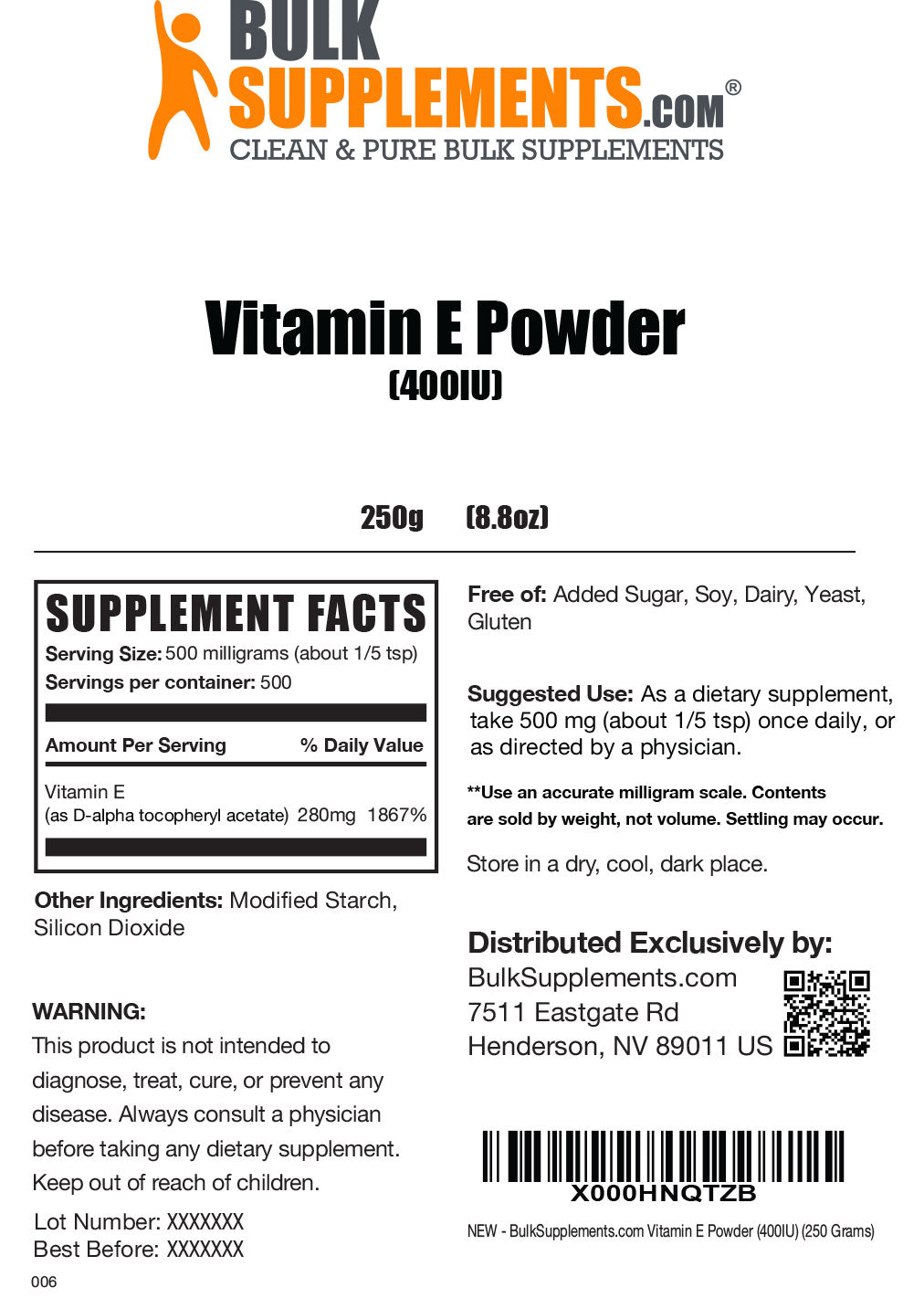 Supplement Facts Vitamin E Powder