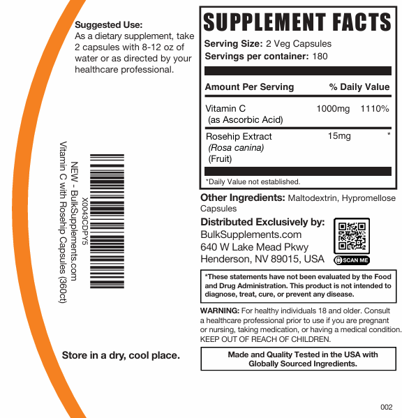 Vitamin C With Rose Hips Capsules 360ct Plain Label