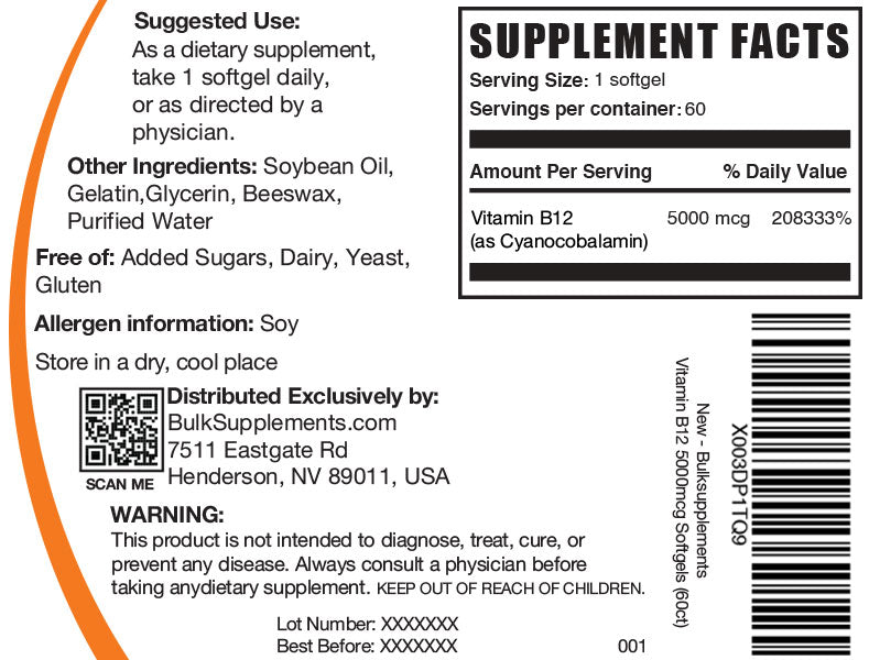 Supplement Facts Vitamin B12 Softgels