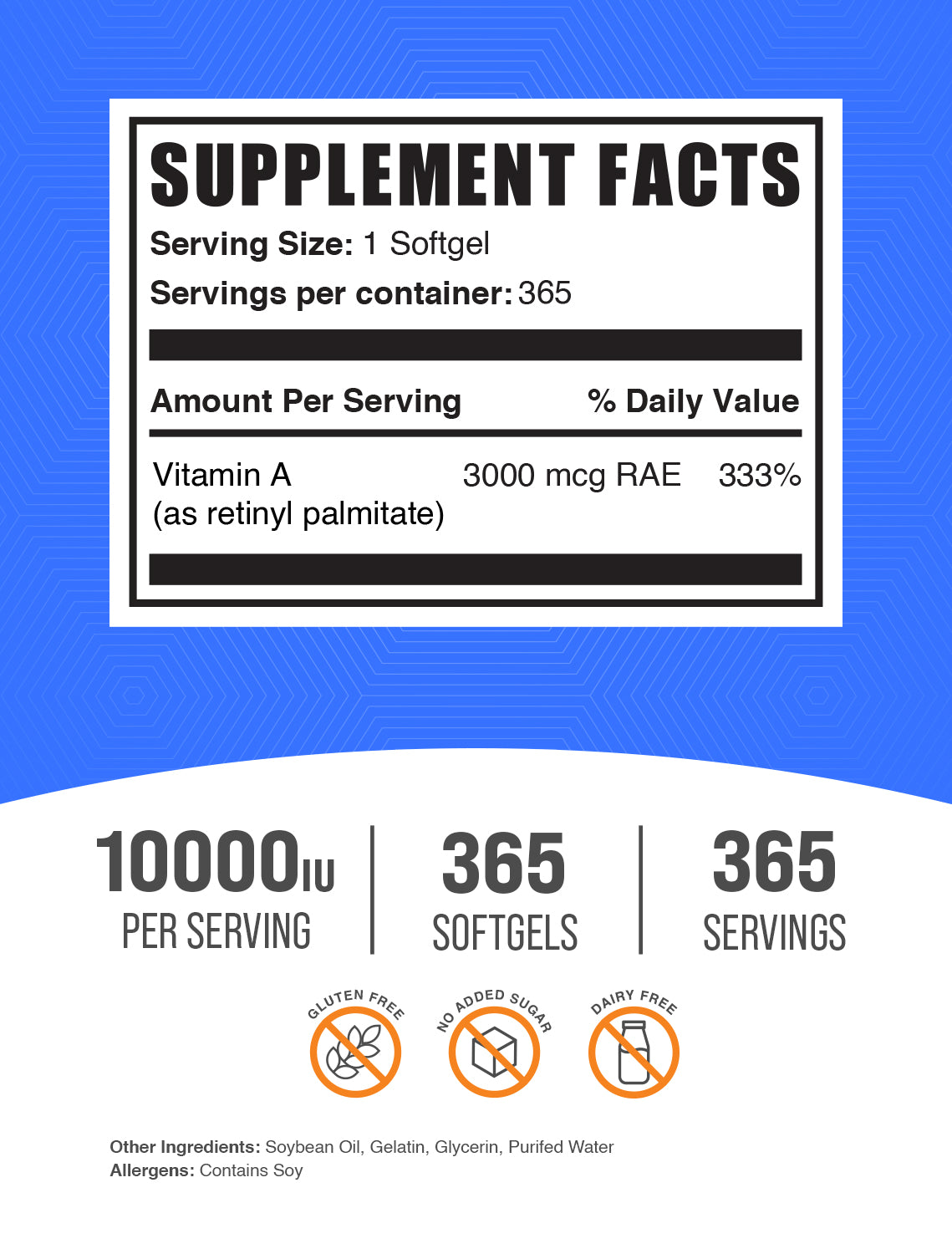 vitamin a 10000IU 365ct softgels label 