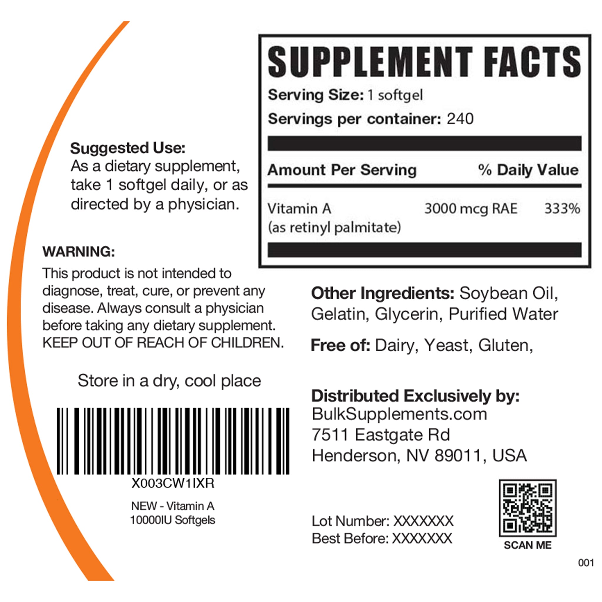 Supplement Facts Vitamin A Softgels