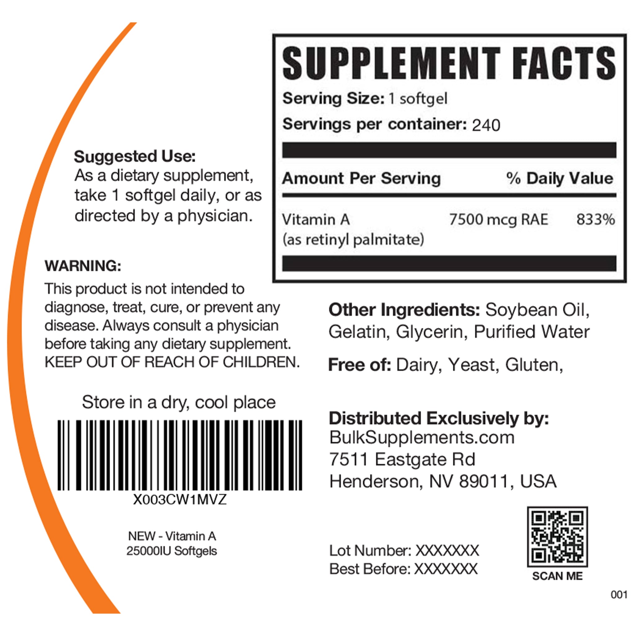 Supplement Facts Vitamin A Softgels
